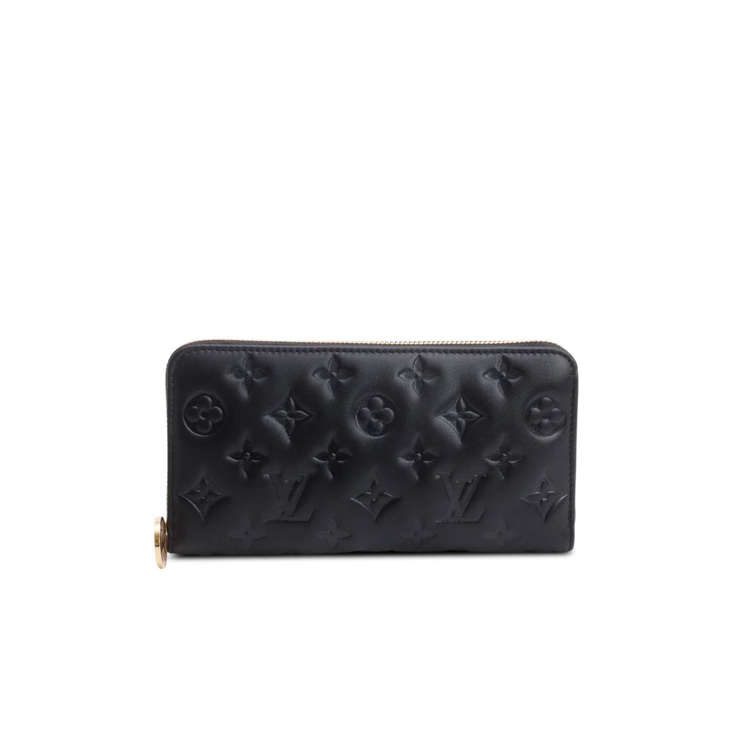 Louis Vuitton Black Monogram Embossed Leather Coussin Zippy Wallet w/ Box