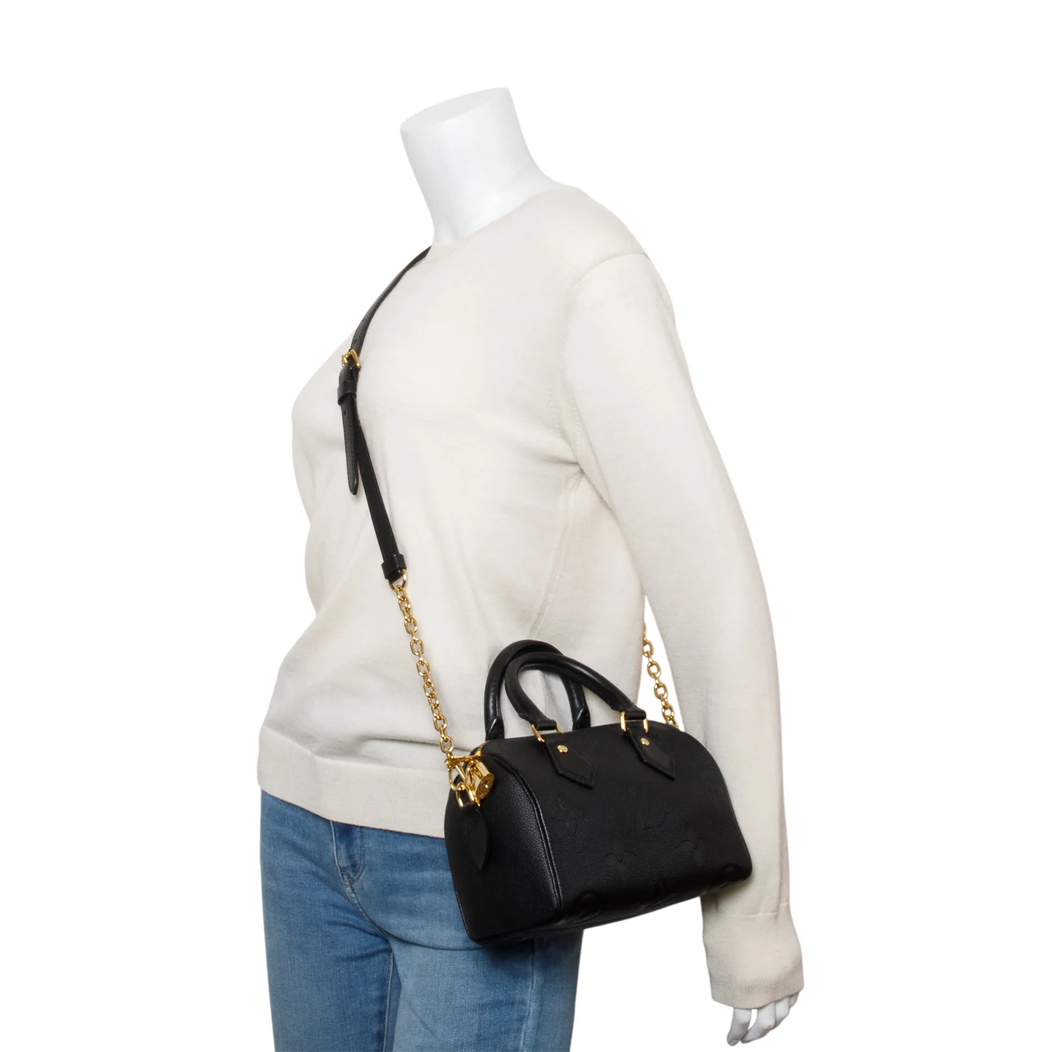 Louis Vuitton Black Monogram Empreinte Leather Speedy Bandouliere 20 w/ Strap & Box - Image 2