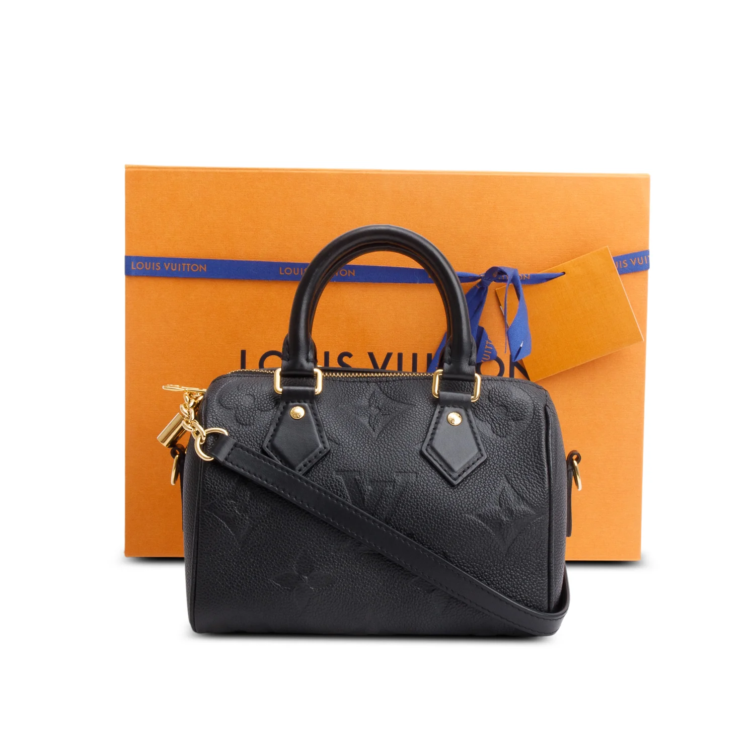 Louis Vuitton Black Monogram Empreinte Leather Speedy Bandouliere 20 w/ Strap & Box - Image 3