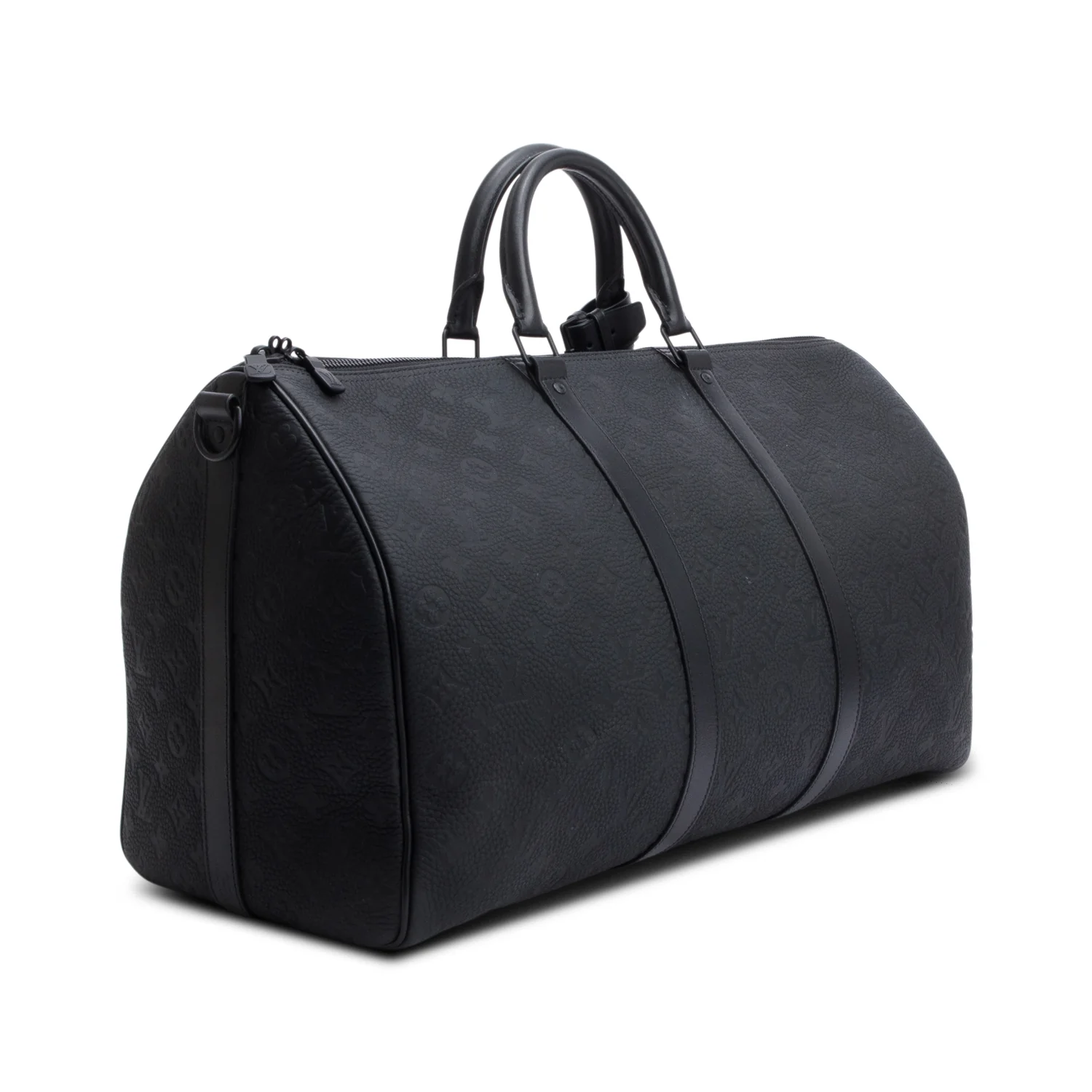 Louis Vuitton Black Monogram Taurillon Embossed Leather Keepall Bandouliere 50 w/ Strap - Image 6