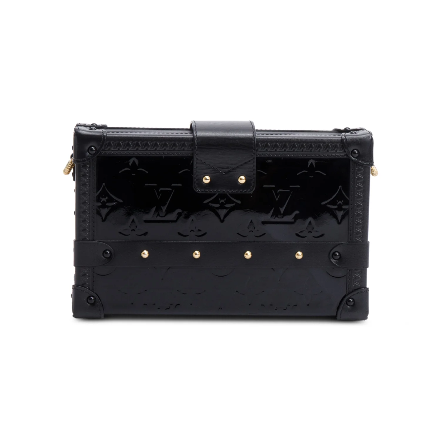 Louis Vuitton Black Monogram Vernis Petite Malle Bag w/ Strap - Image 5