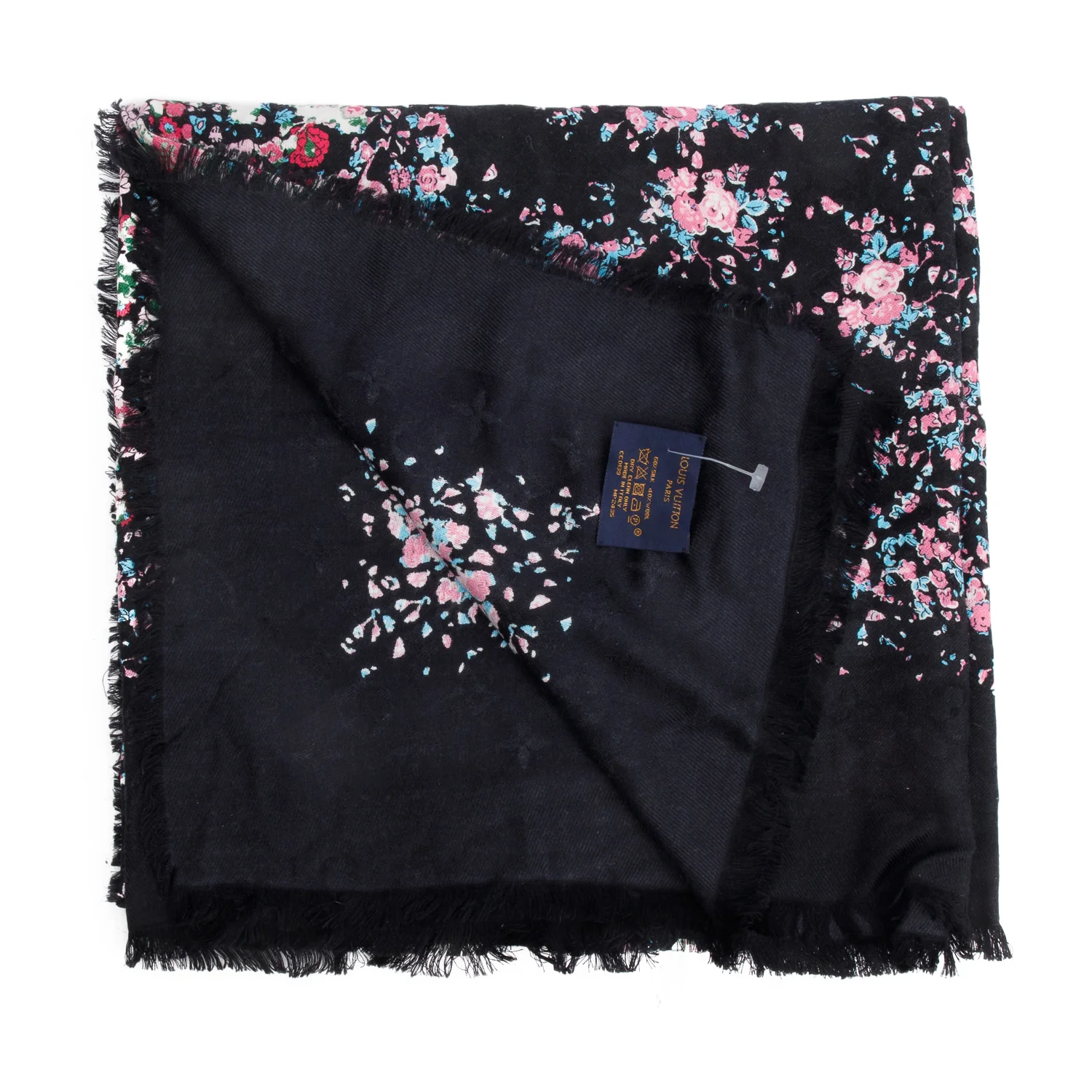 Louis Vuitton Black Multicolor Monogram Silk/Wool LVberty Shawl Scarf - Image 4
