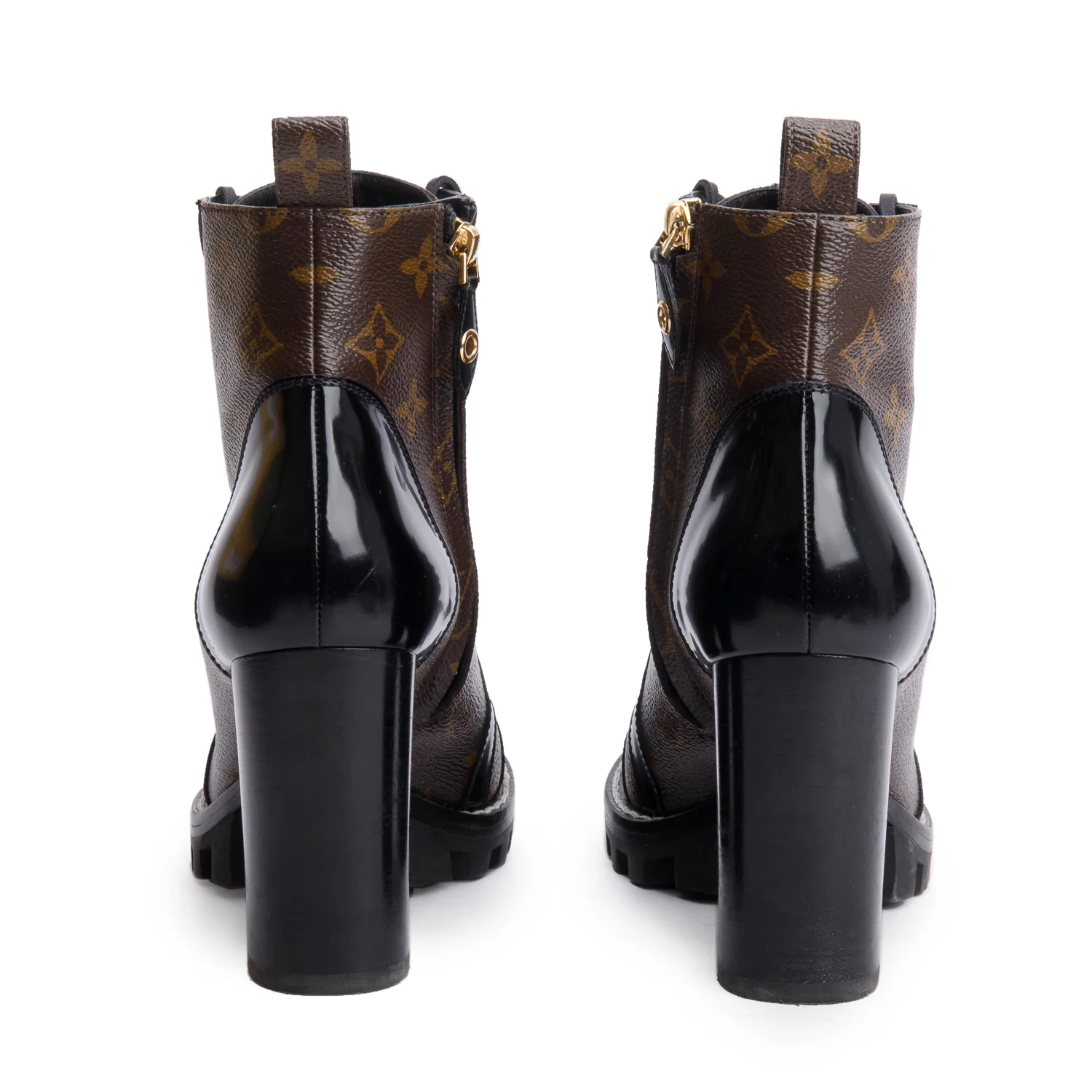 Louis Vuitton Black Patent Leather Monogram Trim Star Trail Ankle Boots, Size 38 - Image 4