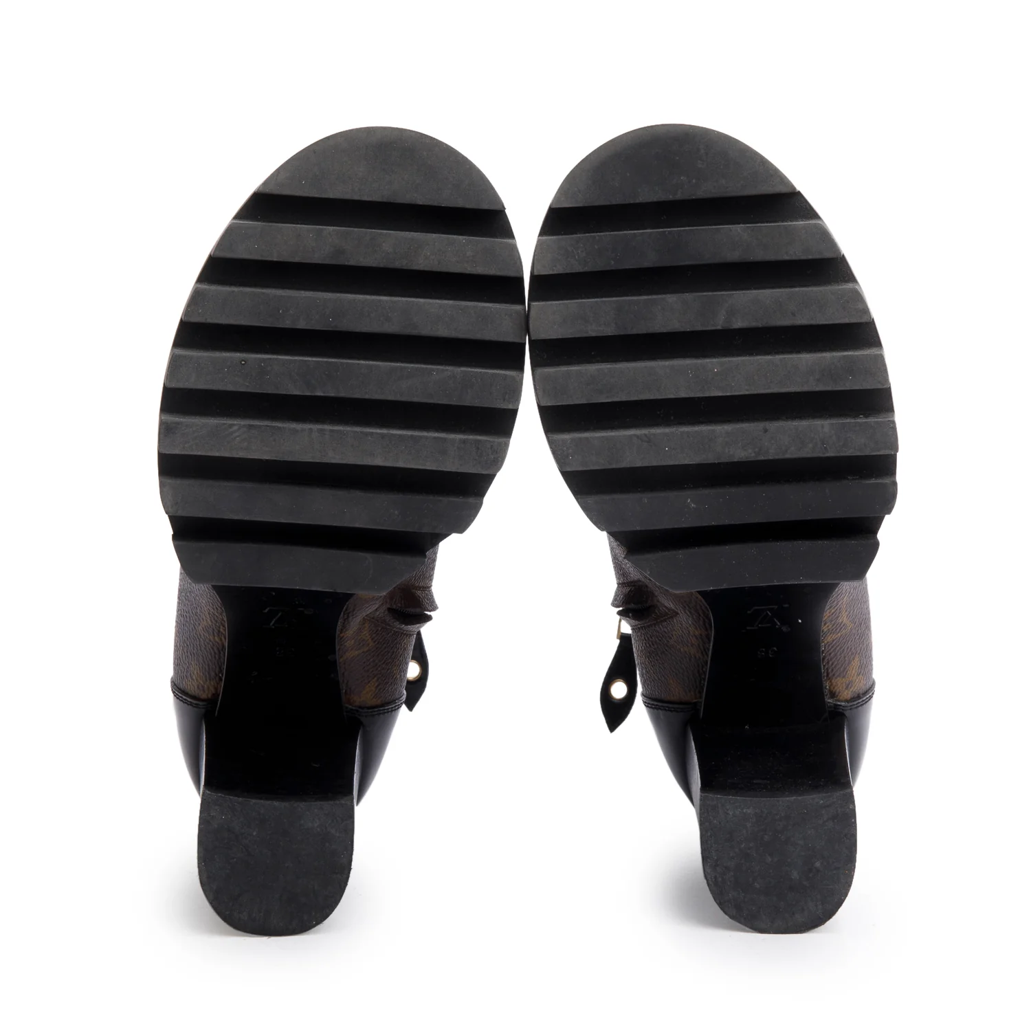 Louis Vuitton Black Patent Leather Monogram Trim Star Trail Ankle Boots, Size 38 - Image 5