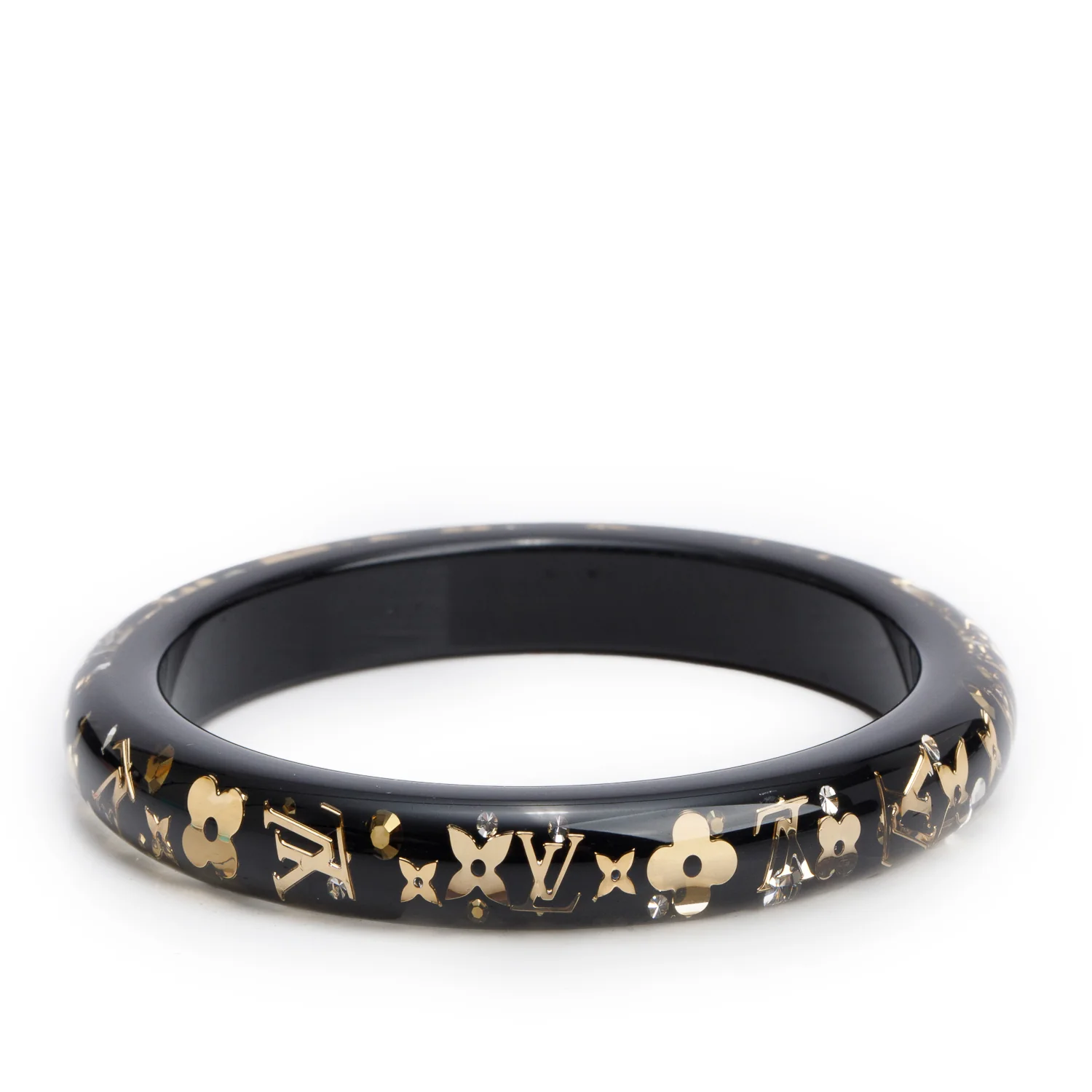 Louis Vuitton Black Resin & Gold Plated Swarovski Crystal Narrow Inclusion Bangle PM