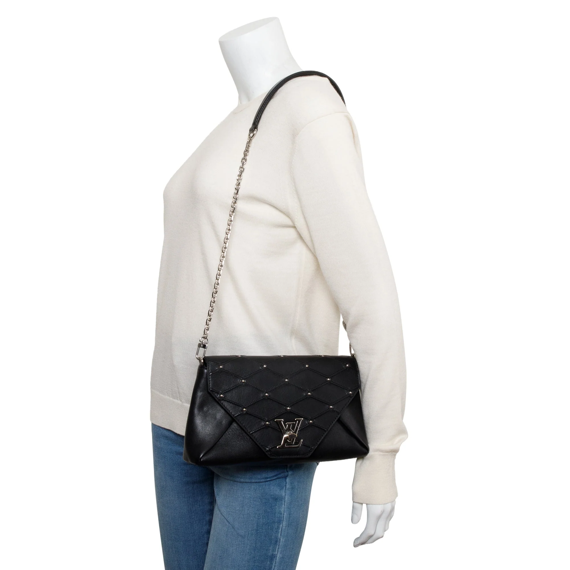 Louis Vuitton Black Studded Perforated Leather Love Note Bag - Image 2
