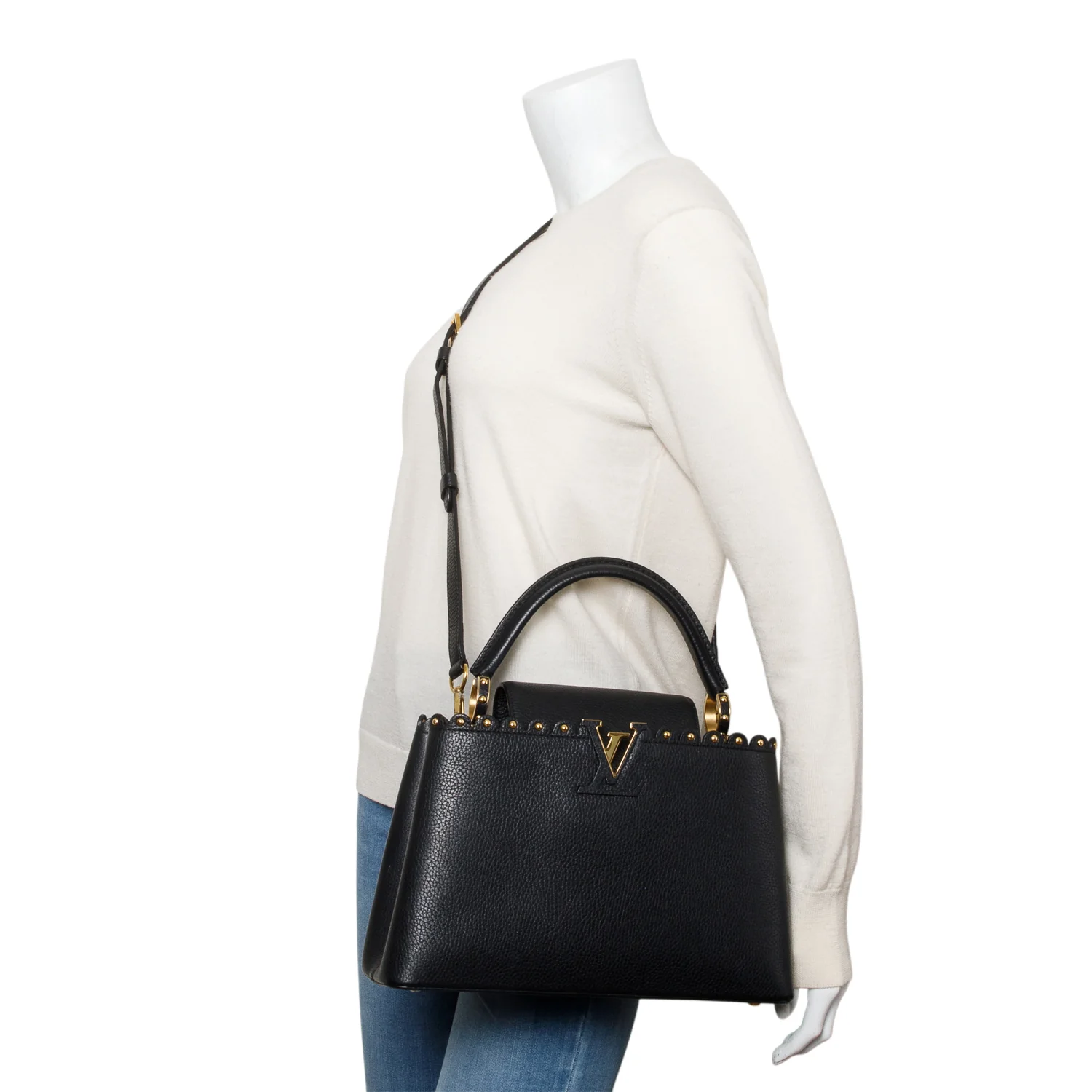 Louis Vuitton Black Taurillon Studded Capucines MM w/ Strap - Image 2