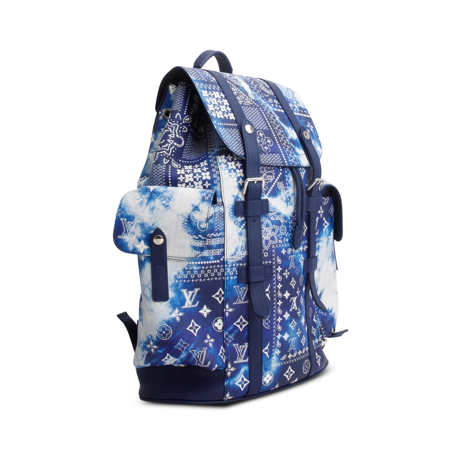 Louis Vuitton Blue Cowhide Monogram Bandana Christopher MM Backpack - Image 3