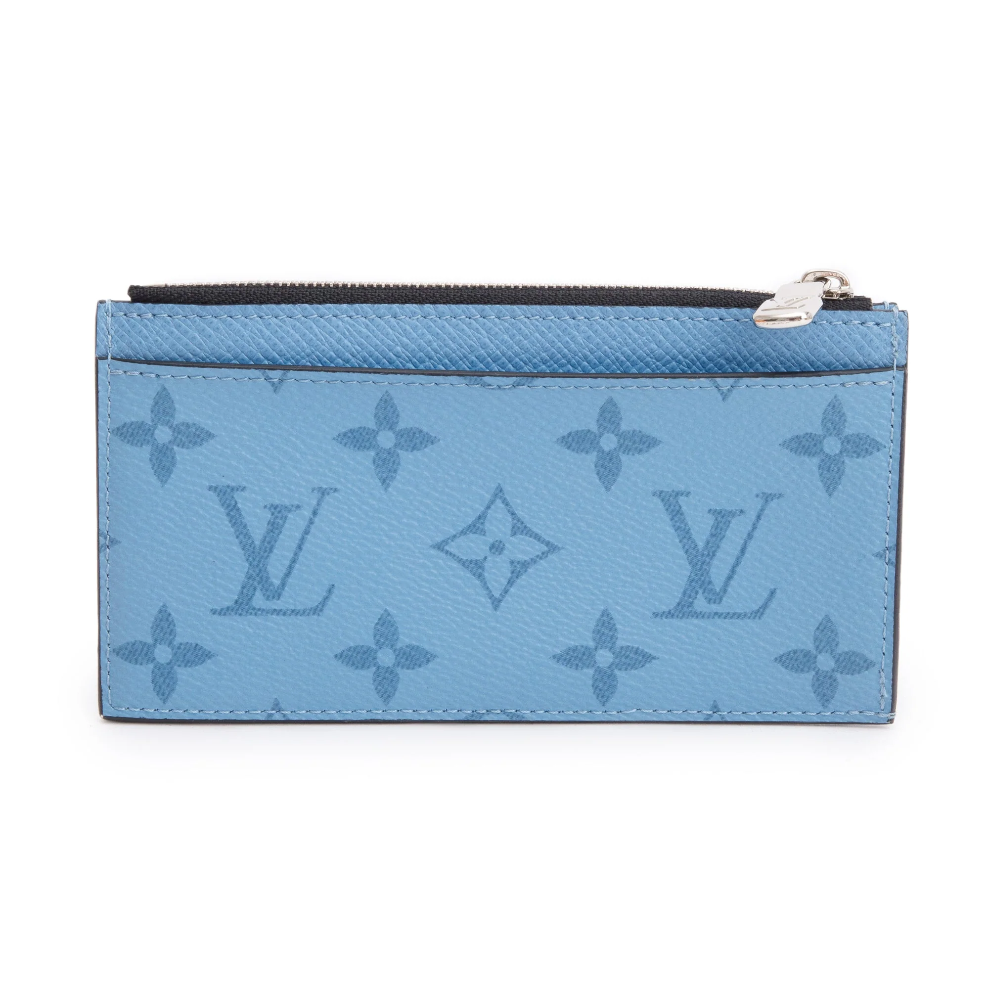 Louis Vuitton Blue Lagoon Monogram & Taigarama Leather Coin Card Holder w/ Box - Image 4