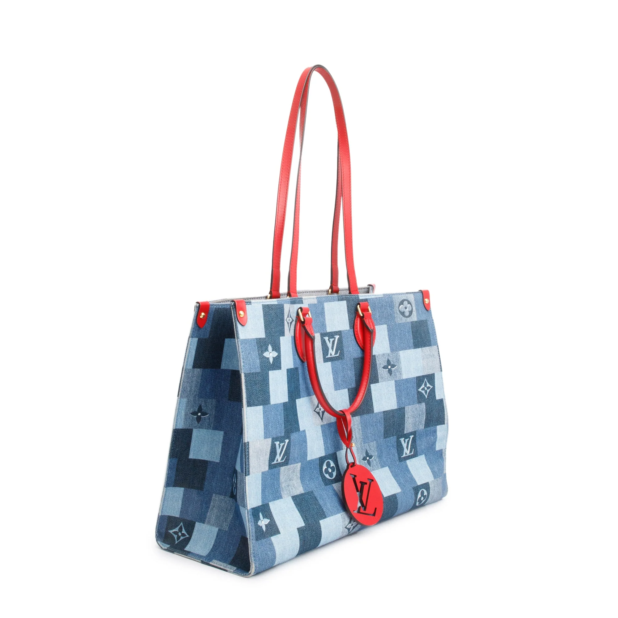Louis Vuitton Blue Monogram Damier Denim OnTheGo GM w/ Box & Receipt - Image 4