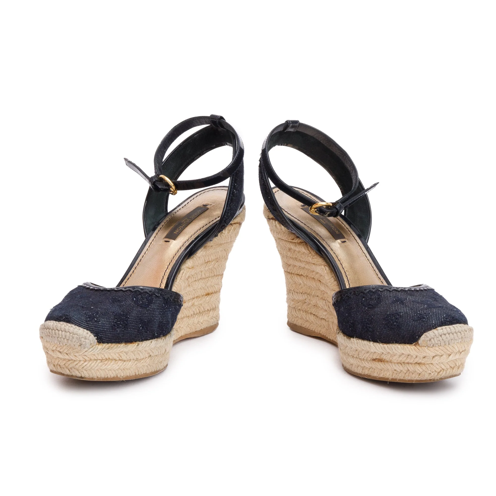 Louis Vuitton Blue Monogram Denim Wedge Espadrille Sandals, Size 36 - Image 3