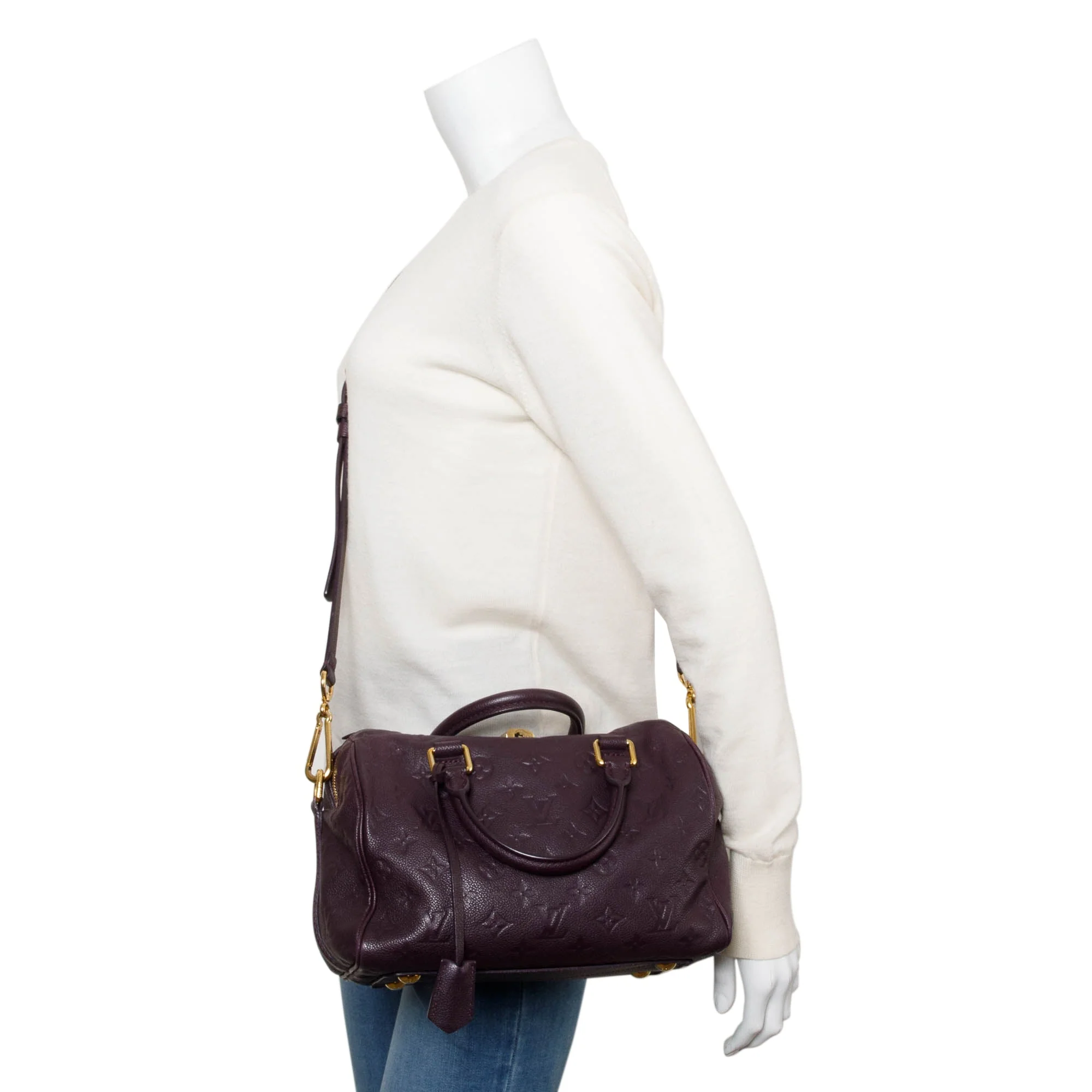 Louis Vuitton Burgundy Monogram Empreinte Leather Speedy Bandouliere 25 w/ Strap - Image 2