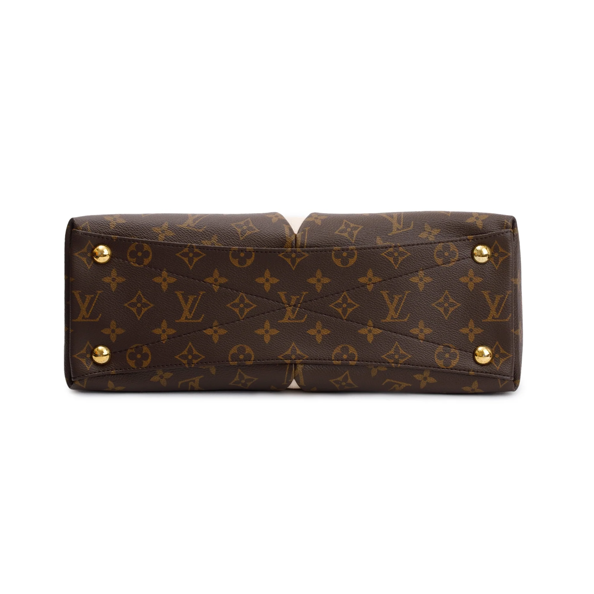 Louis Vuitton Creme & Khaki Leather Monogram V Tote MM w/ Strap - Image 6