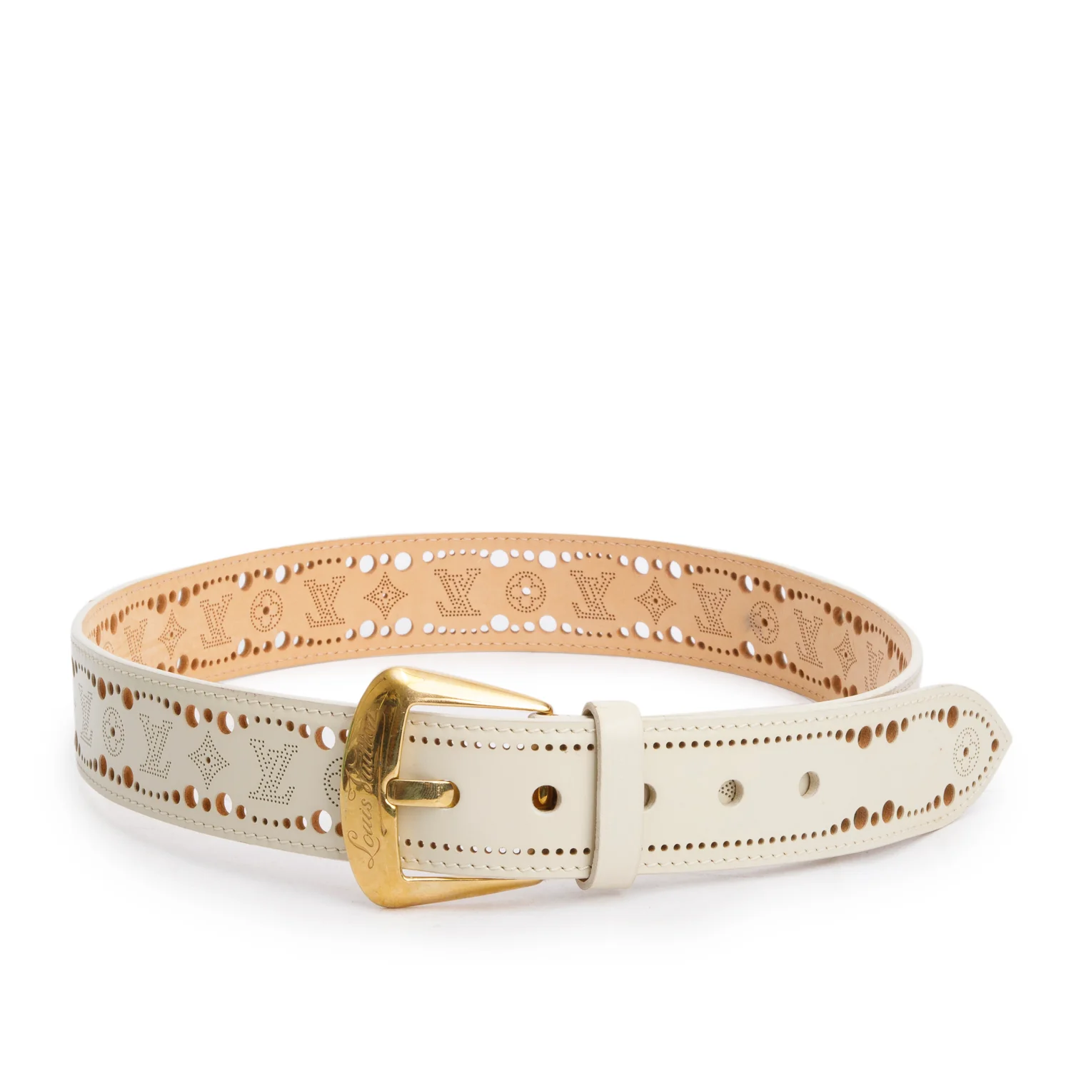 Louis Vuitton Creme Mahina Leather 40 MM Phoenix Belt 85 34
