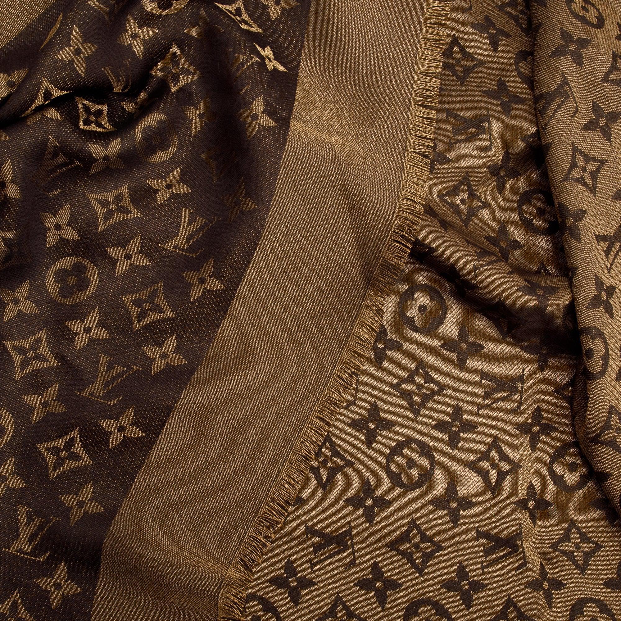 Louis Vuitton Gold/Brown Monogram Shine Shawl Scarf - Image 6