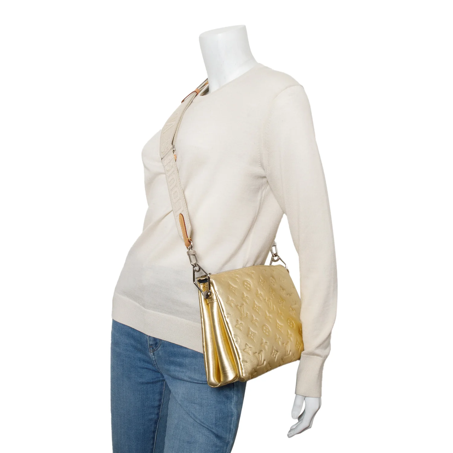Louis Vuitton Gold Monogram Embossed Lambskin Leather Coussin PM w/ Straps - Image 2