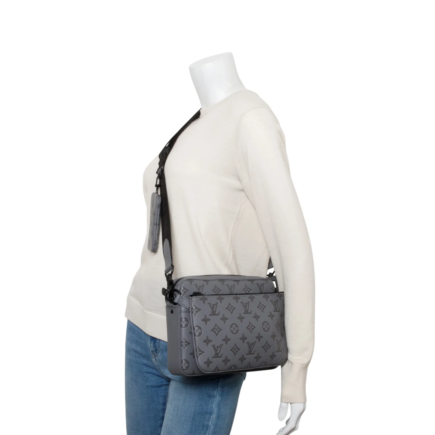 Louis Vuitton Grey Monogram Shadow Embossed Calfskin Leather Trio Messenger Bag w/ Box - Image 2
