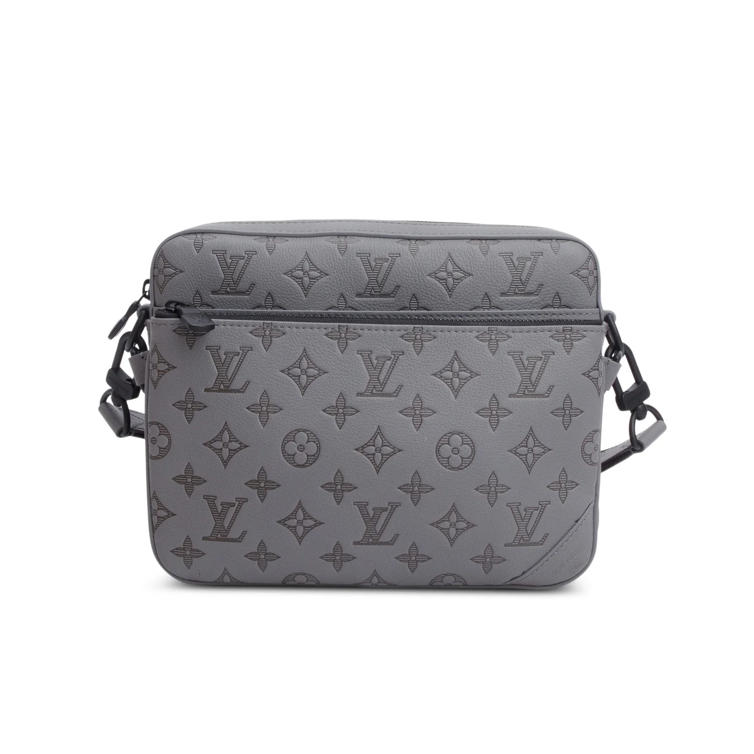 Louis Vuitton Grey Monogram Shadow Embossed Calfskin Leather Trio Messenger Bag w/ Box - Image 4