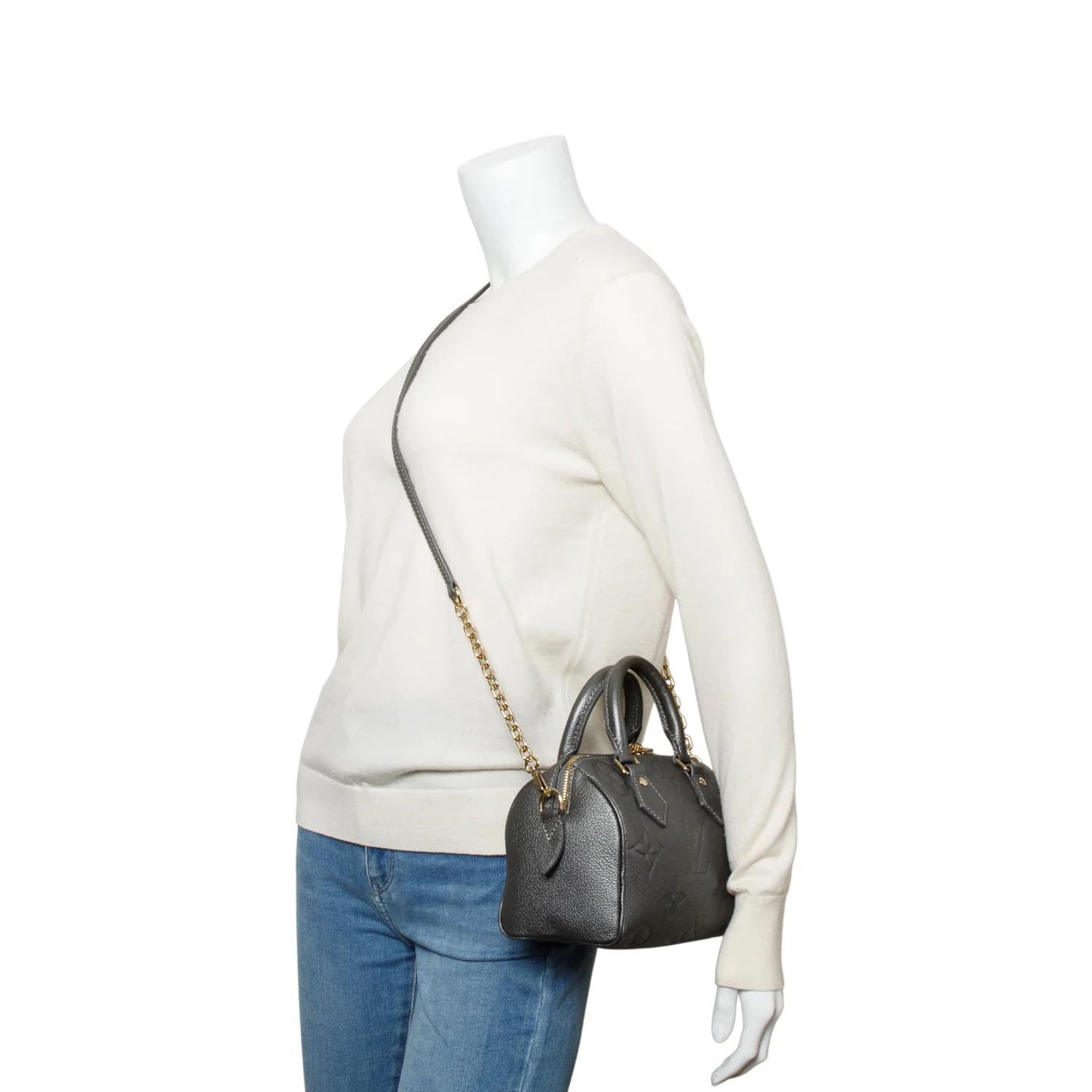 Louis Vuitton Metallic Grey Empreinte Monogram Speedy Bandouliere 20 w/ Strap - Image 2