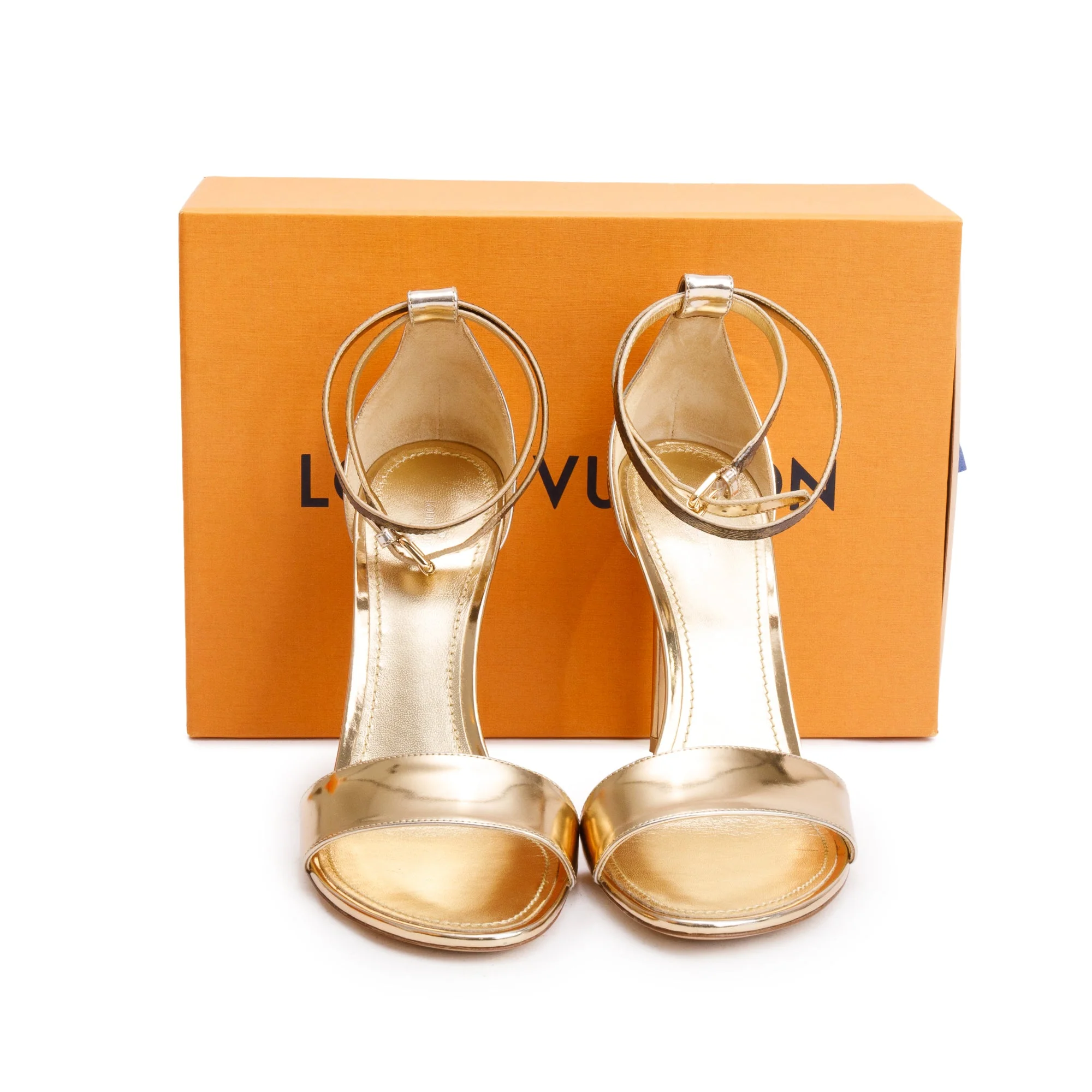 Louis Vuitton Monogram Canvas Gold Leather LV Heeled Sandals, Size 40 w/ Box - Image 2