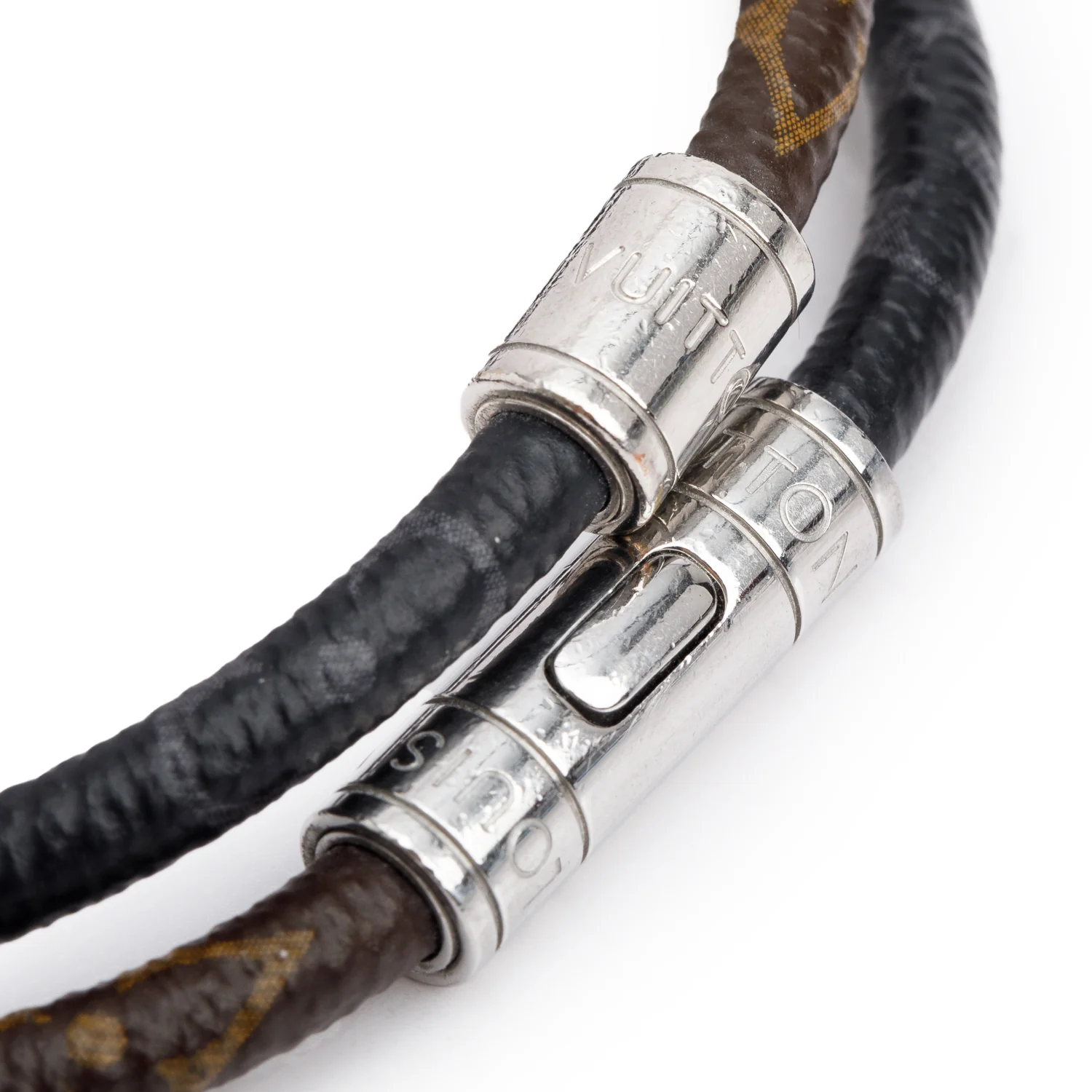 Louis Vuitton Monogram Eclipse & Monogram Macasar Keep It Double Leather Wrap Bracelet w/ Box - Image 3