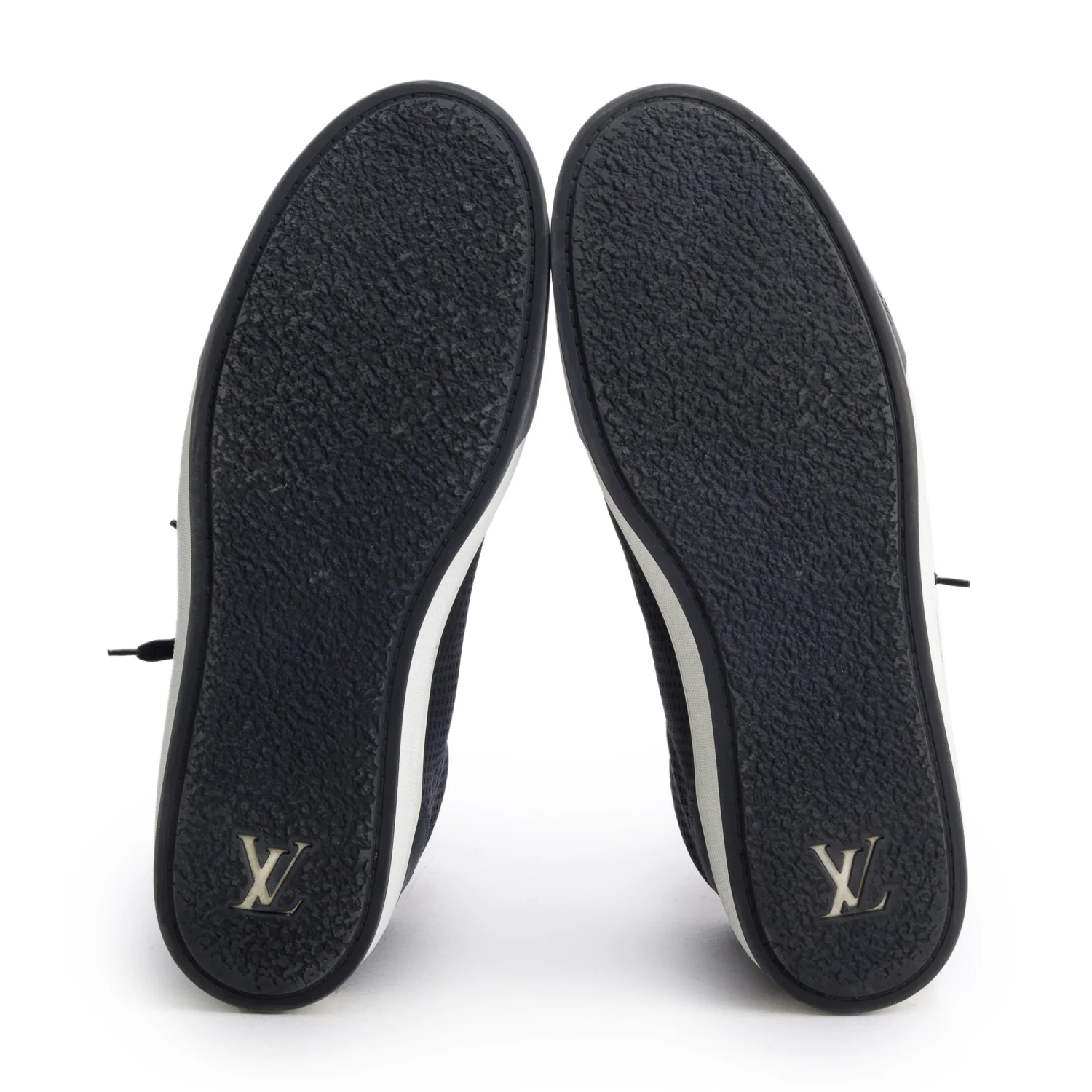 Louis Vuitton Navy Leather Speaker High Top Sneakers, Men's 8.5 w/ Box & Receipt - Image 6