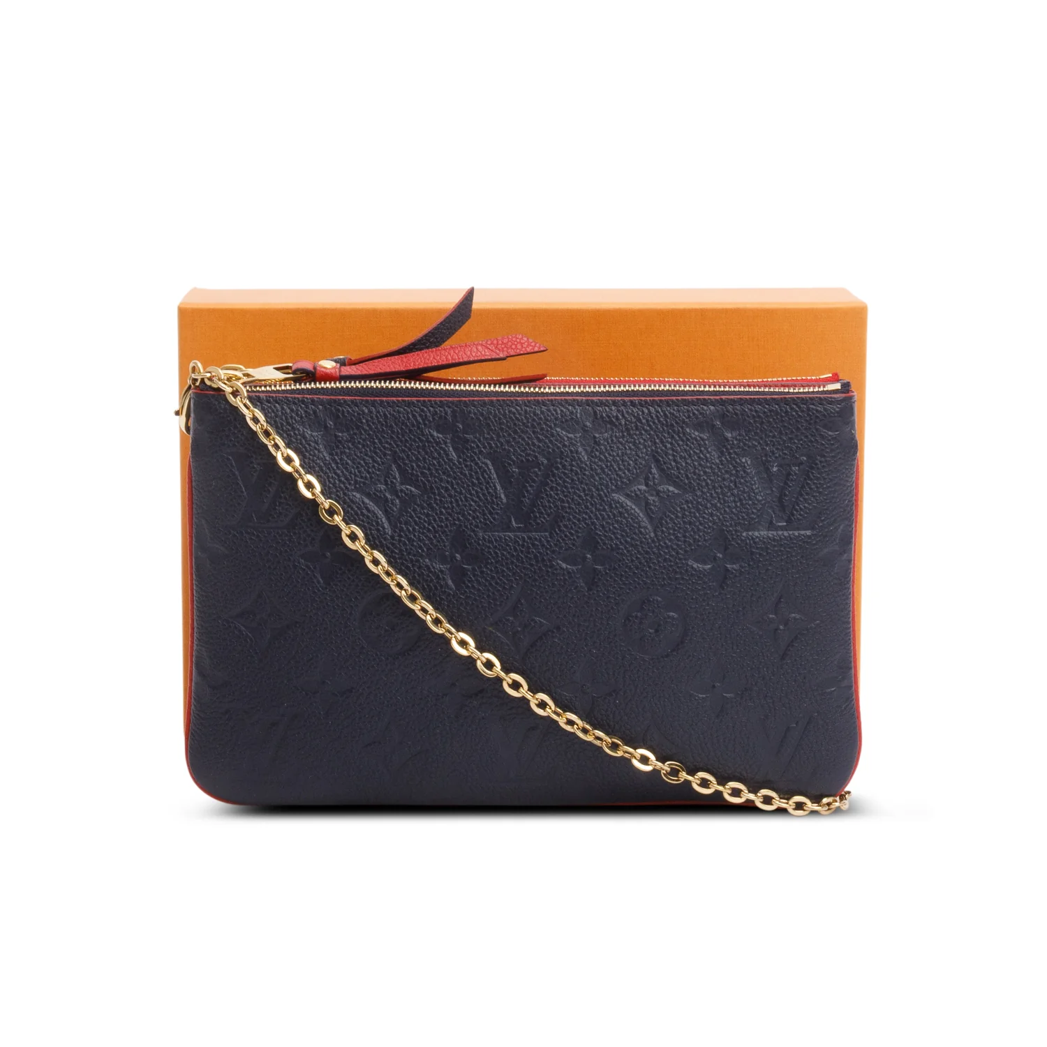 Louis Vuitton Navy/Red Empreinte Leather Double Zip Pochette w/ Strap, Box and Receipt - Image 3
