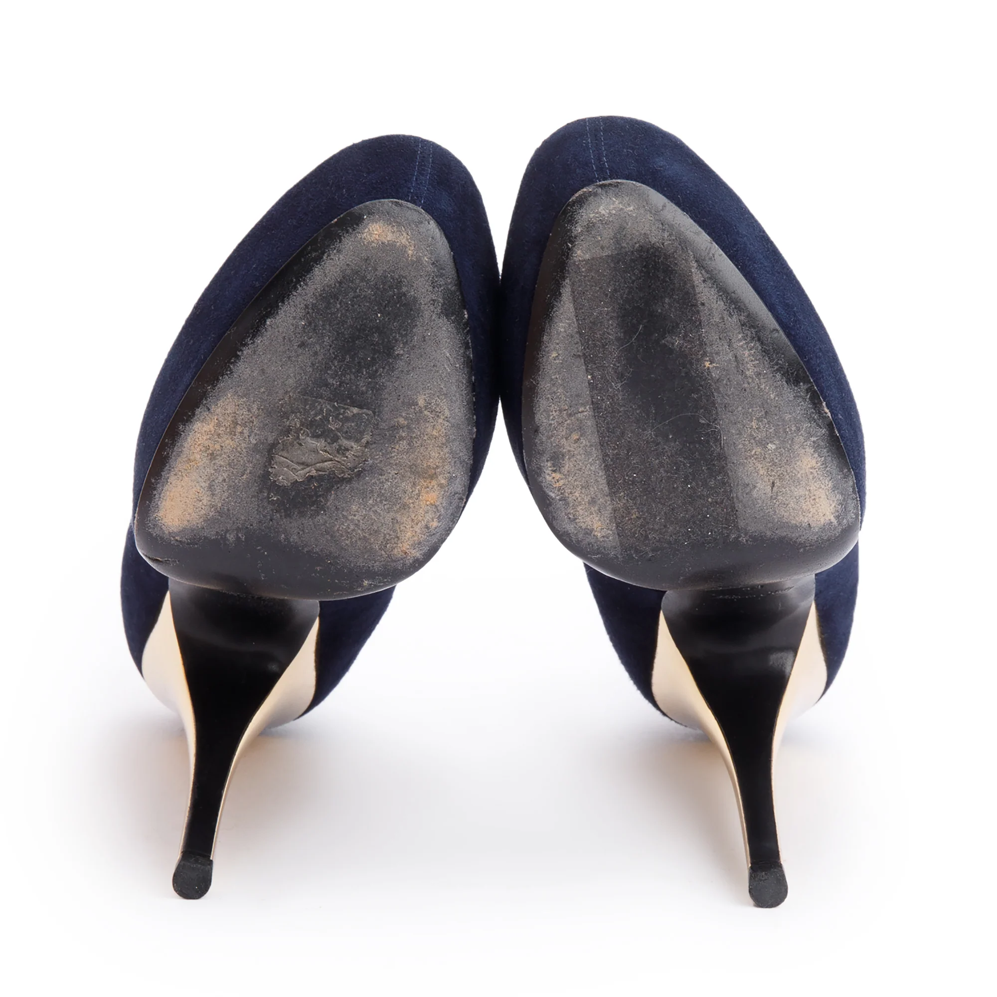 Louis Vuitton Navy Suede Gold Heel Oh Really Peep Toe Pumps, Size 41 - Image 5