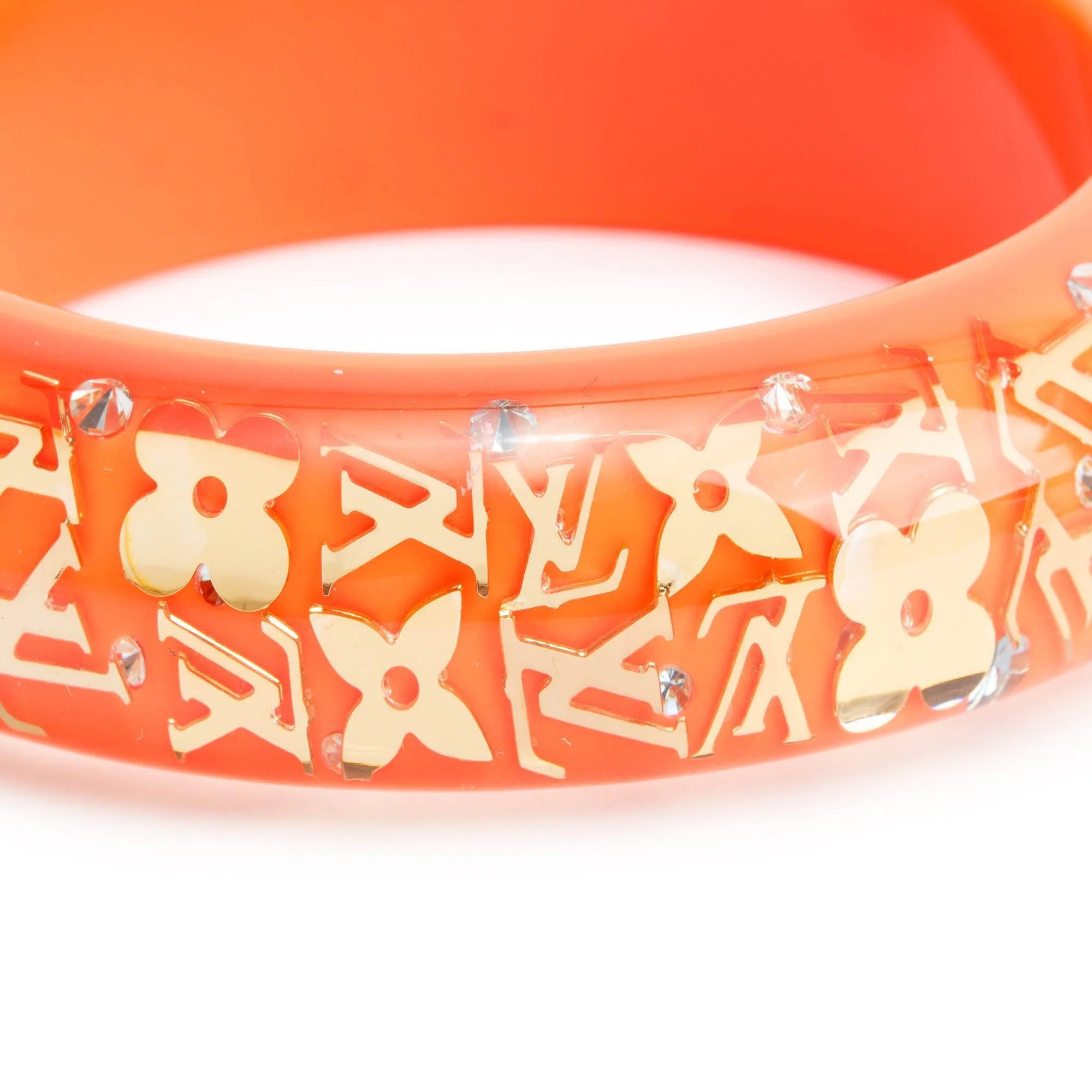 Louis Vuitton Orange Resin & Gold Plated Swarovski Crystal Wide Inclusion Bangle - Image 2