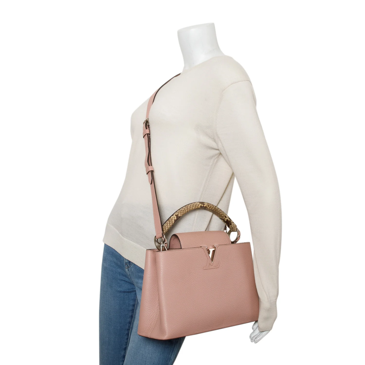 Louis Vuitton Python Trimmed Pink Taurillon Capucines MM w/ Strap - Image 2
