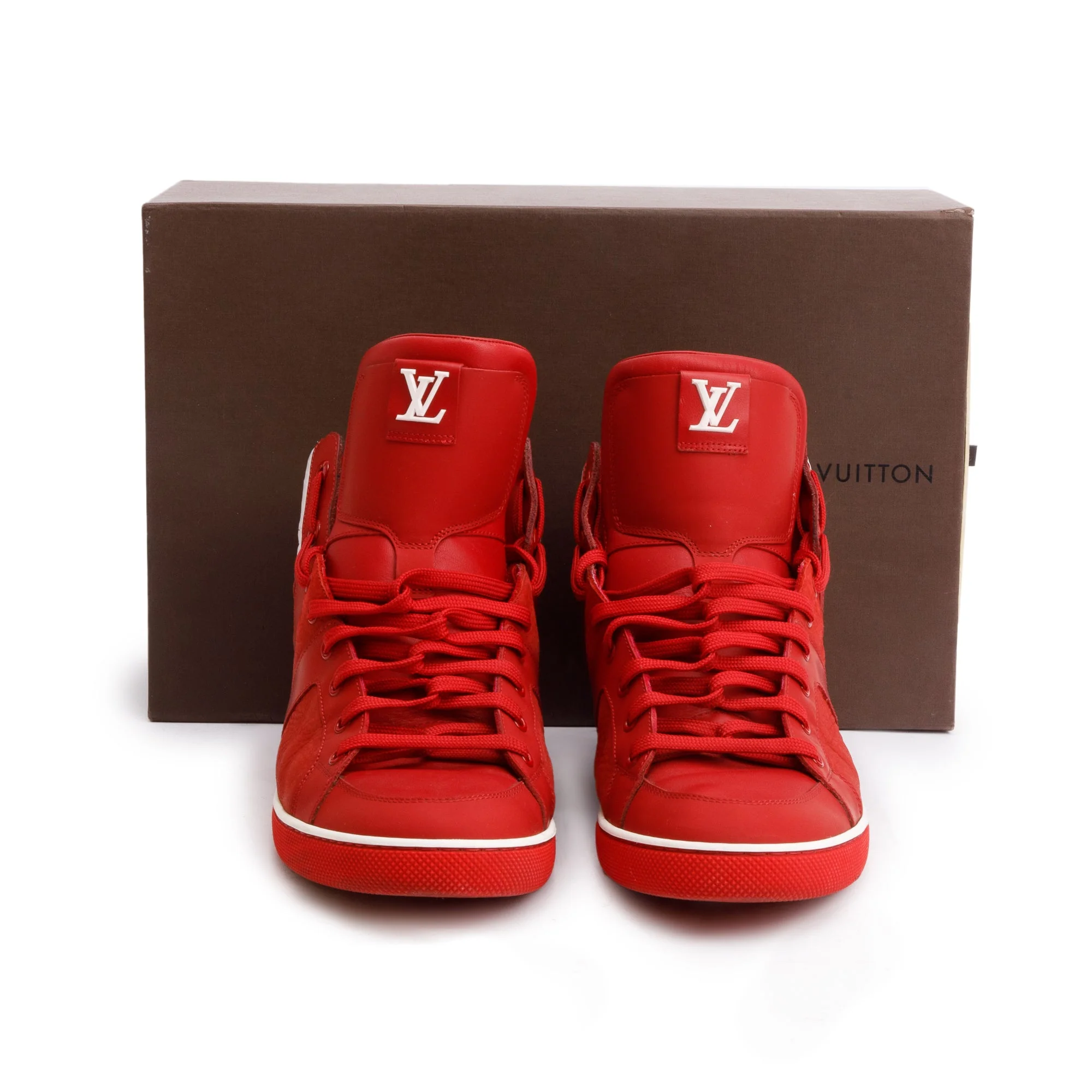 Louis Vuitton Red Leather AW2012 High-Top Sneakers, Size 8.5 w/ Box - Image 2
