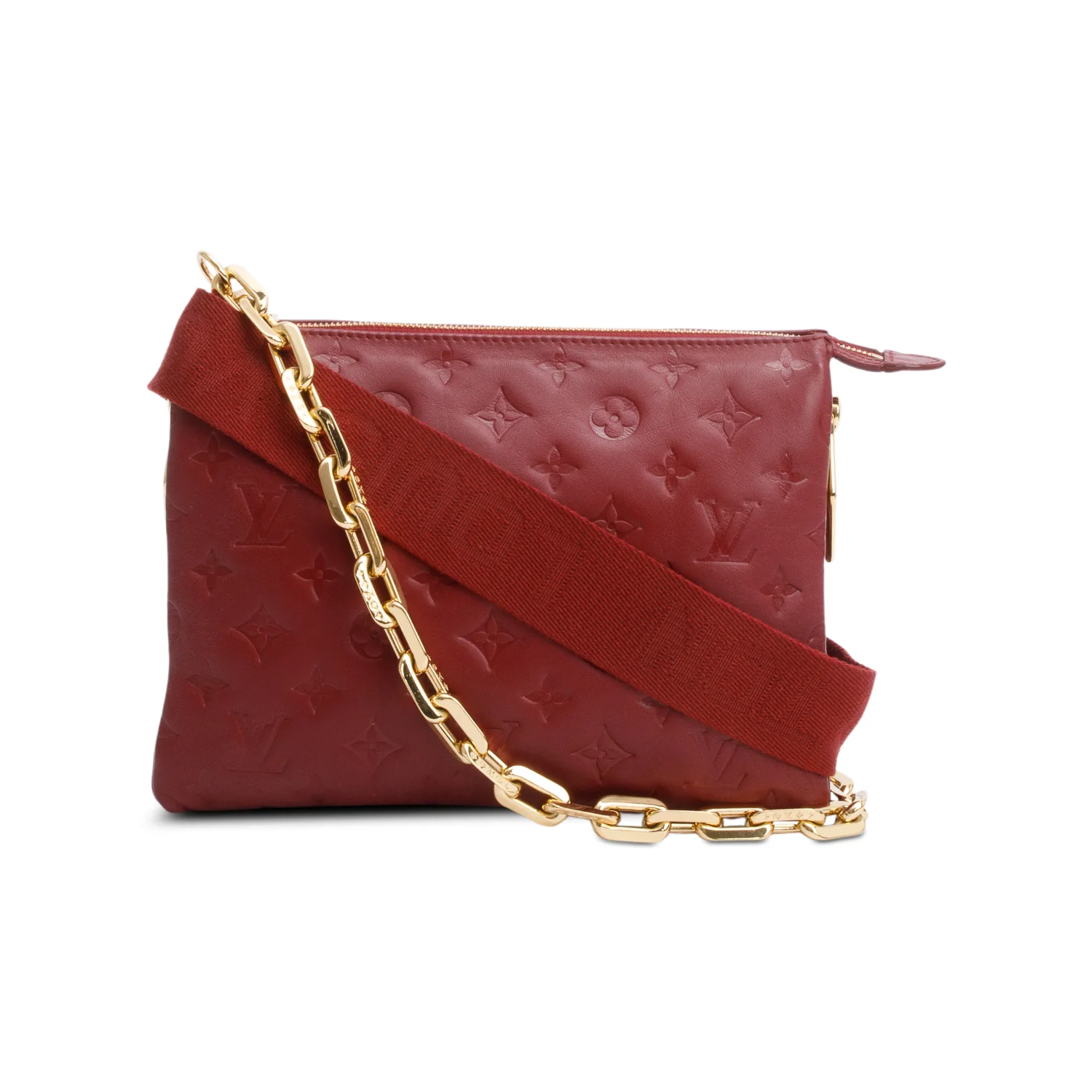 Louis Vuitton Red Monogram Embossed Lambskin Leather Coussin PM w/ Straps
