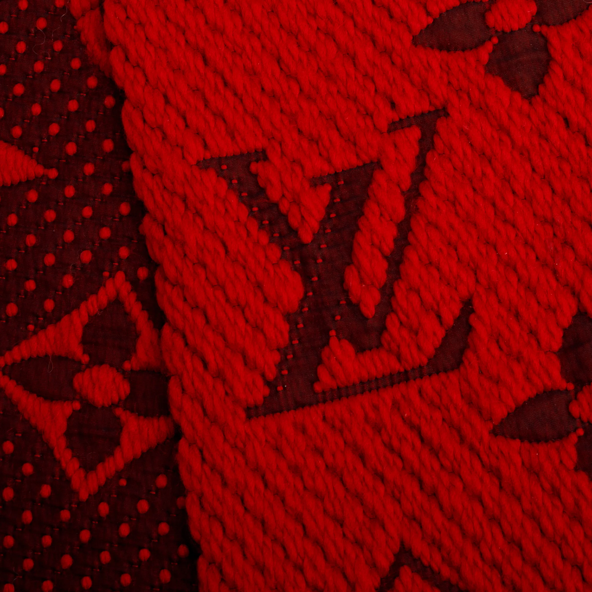 Louis Vuitton Red Monogram Logomania Wool Silk Scarf w/ Box - Image 6