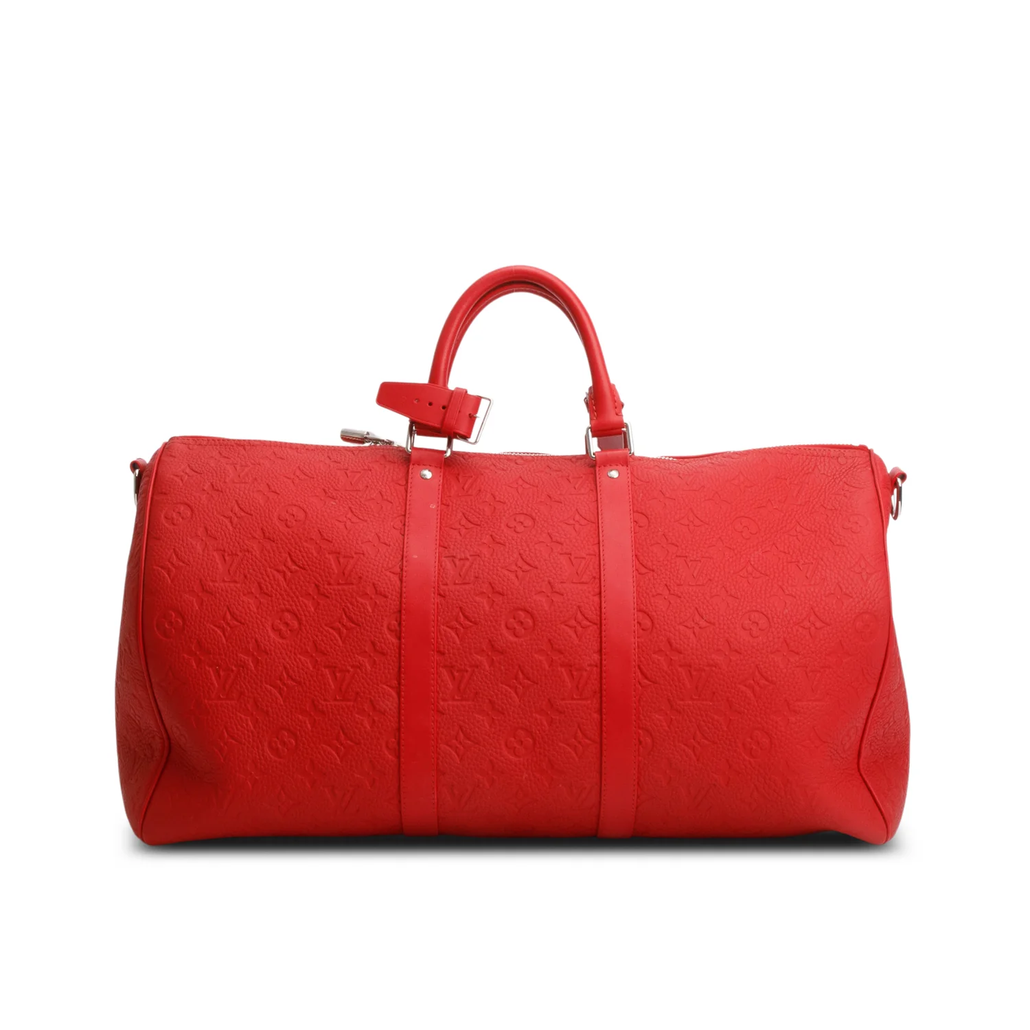 Louis Vuitton Red Monogram Taurillon Embossed Leather Keepall Bandouliere 50 - Image 5
