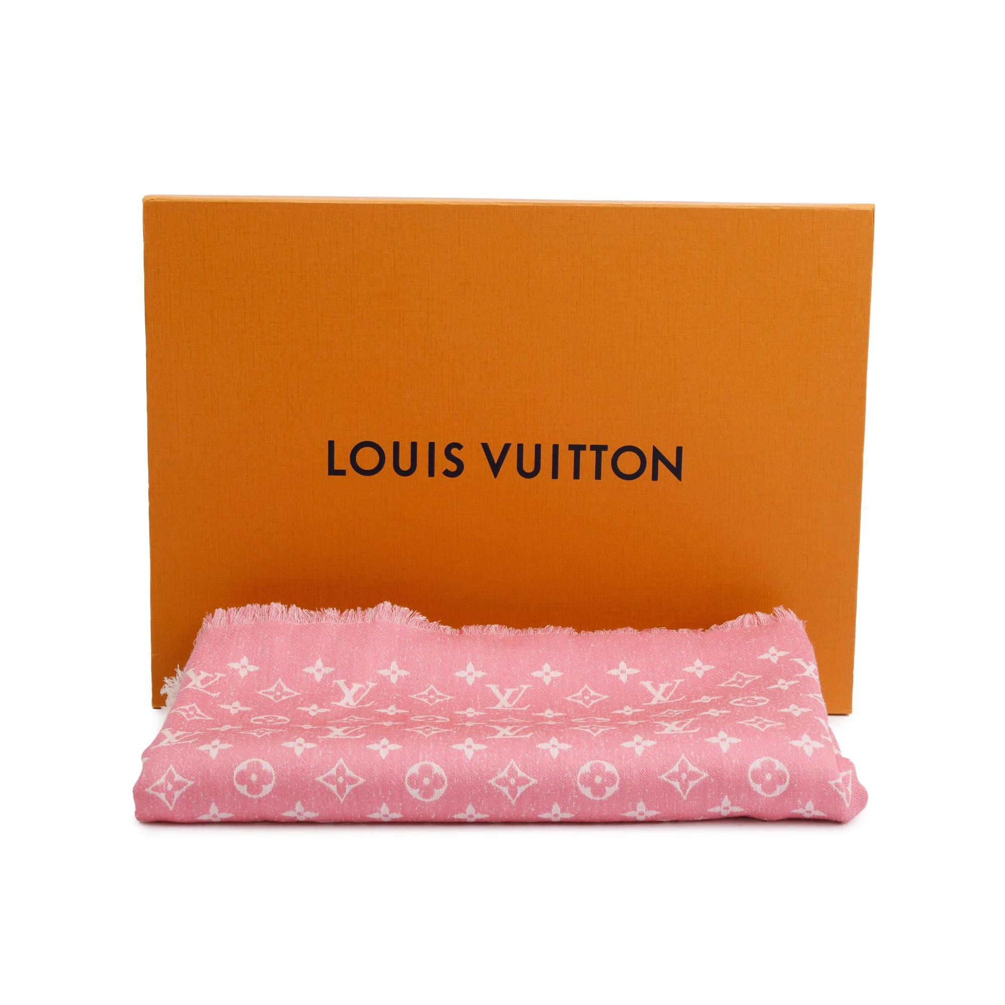 Louis Vuitton Rose Ballerine Monogram Silk/Wool My Daily Denim Shawl Scarf w/ Box - Image 4