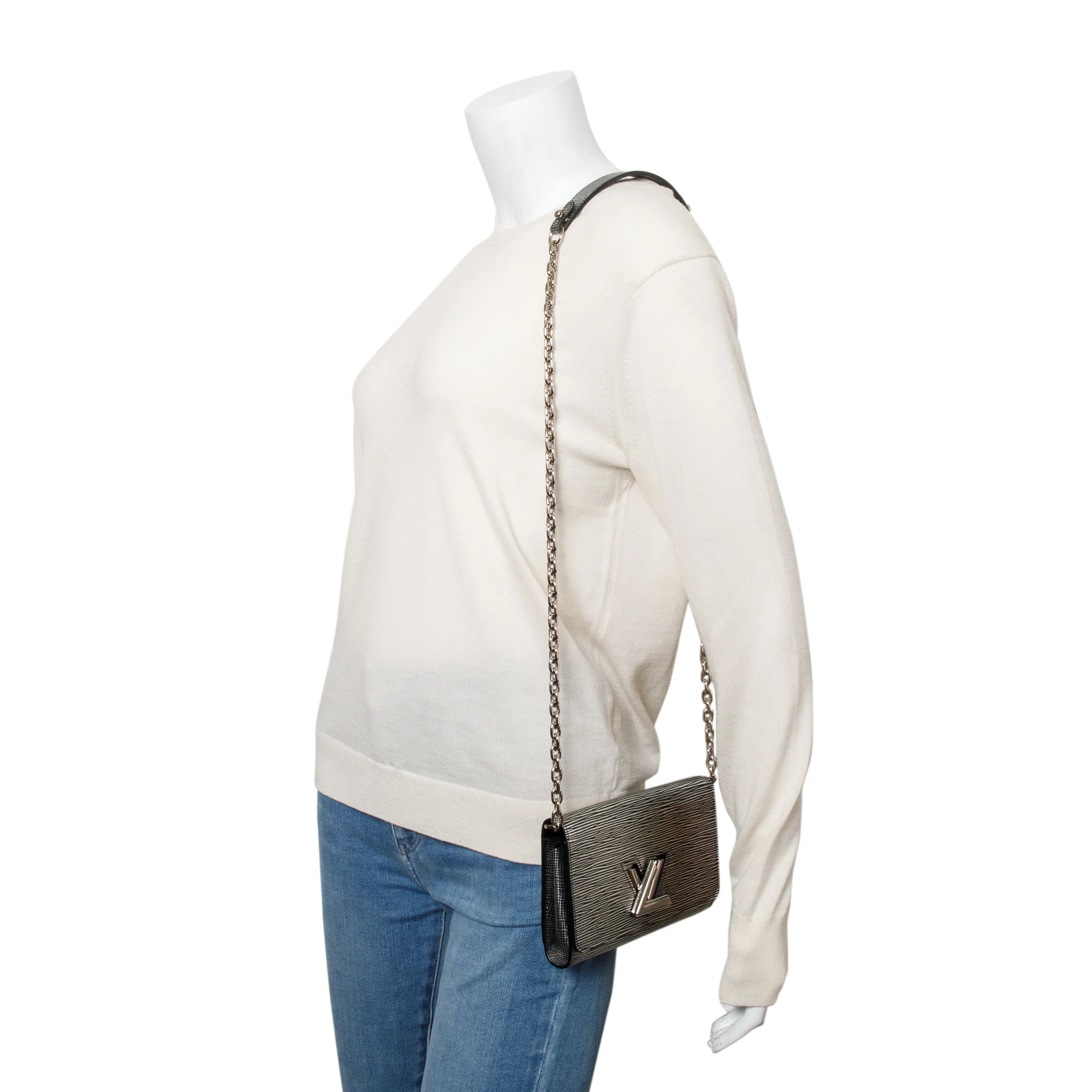 Louis Vuitton Silver Metallic Epi Leather Twist Chain Wallet - Image 2