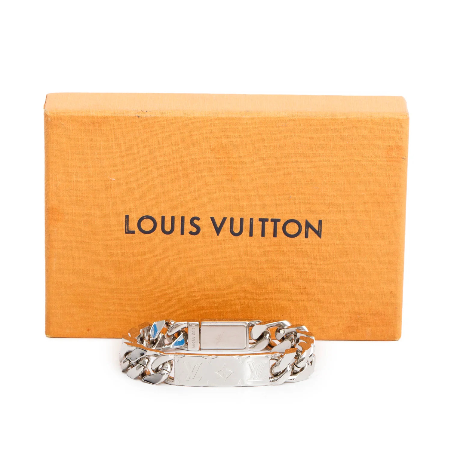 Louis Vuitton Silver-Tone Brass Monogram Chain Bracelet w/ Box - Image 2