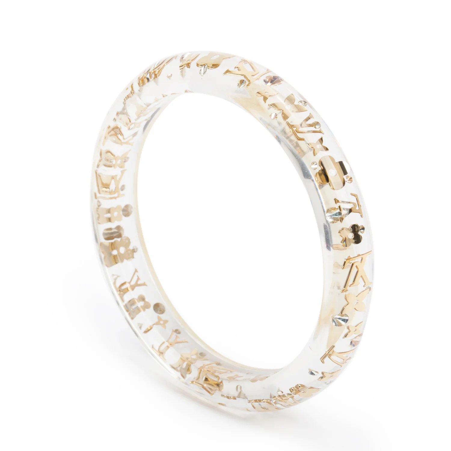 Louis Vuitton Transparent Resin & Gold Plated Swarovski Crystal Narrow Inclusion Bangle PM - Image 2