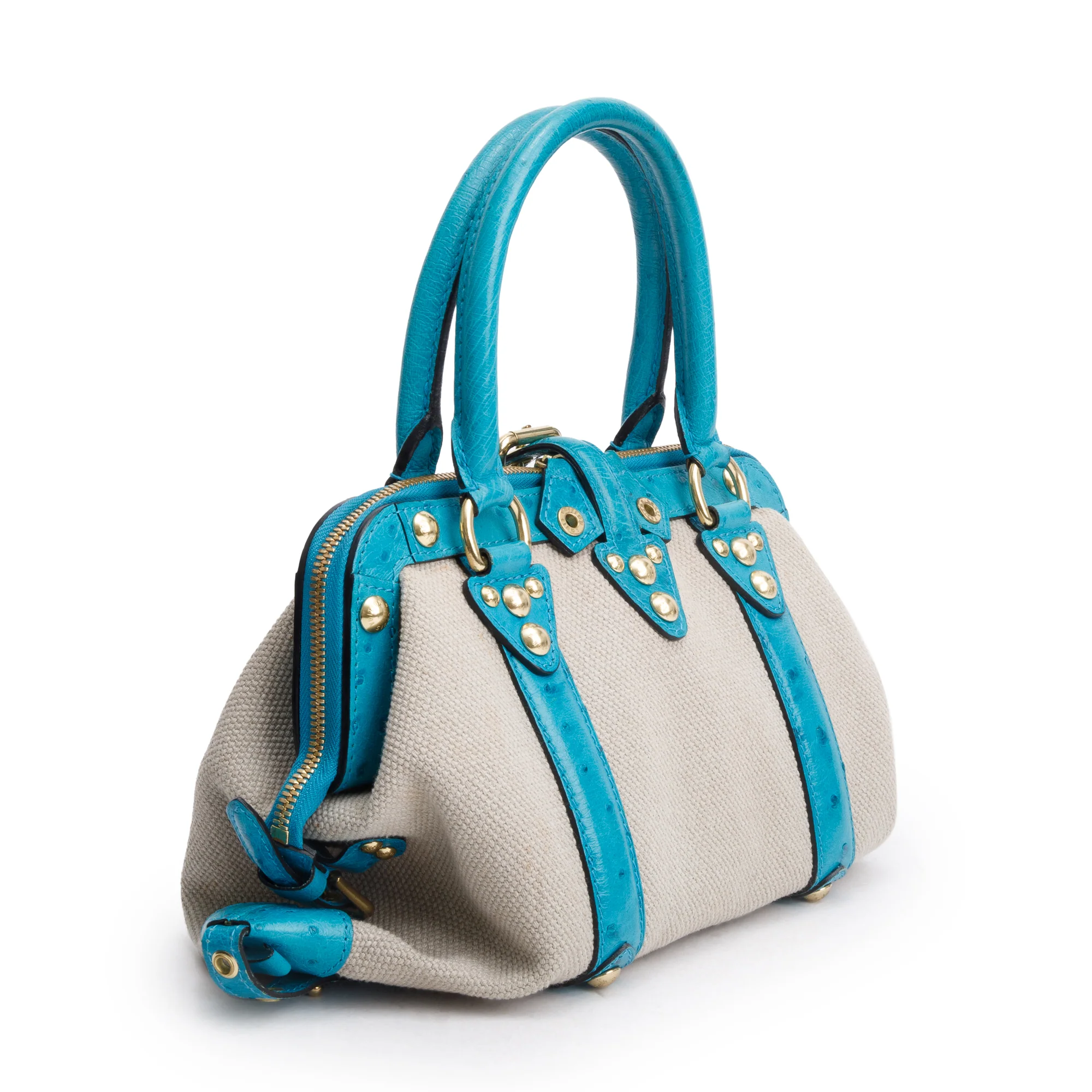 Louis Vuitton Turquiose Ostrich Sac de Nuit Toile Trianon MM Bag - Image 4