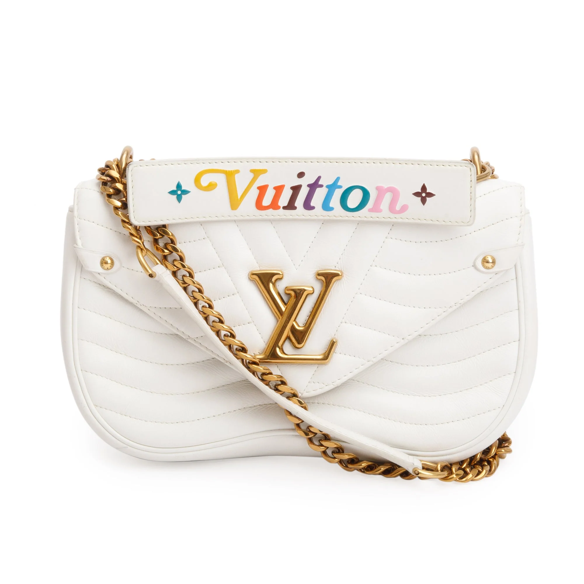 Louis Vuitton White Cowhide Leather New Wave Chain Bag MM