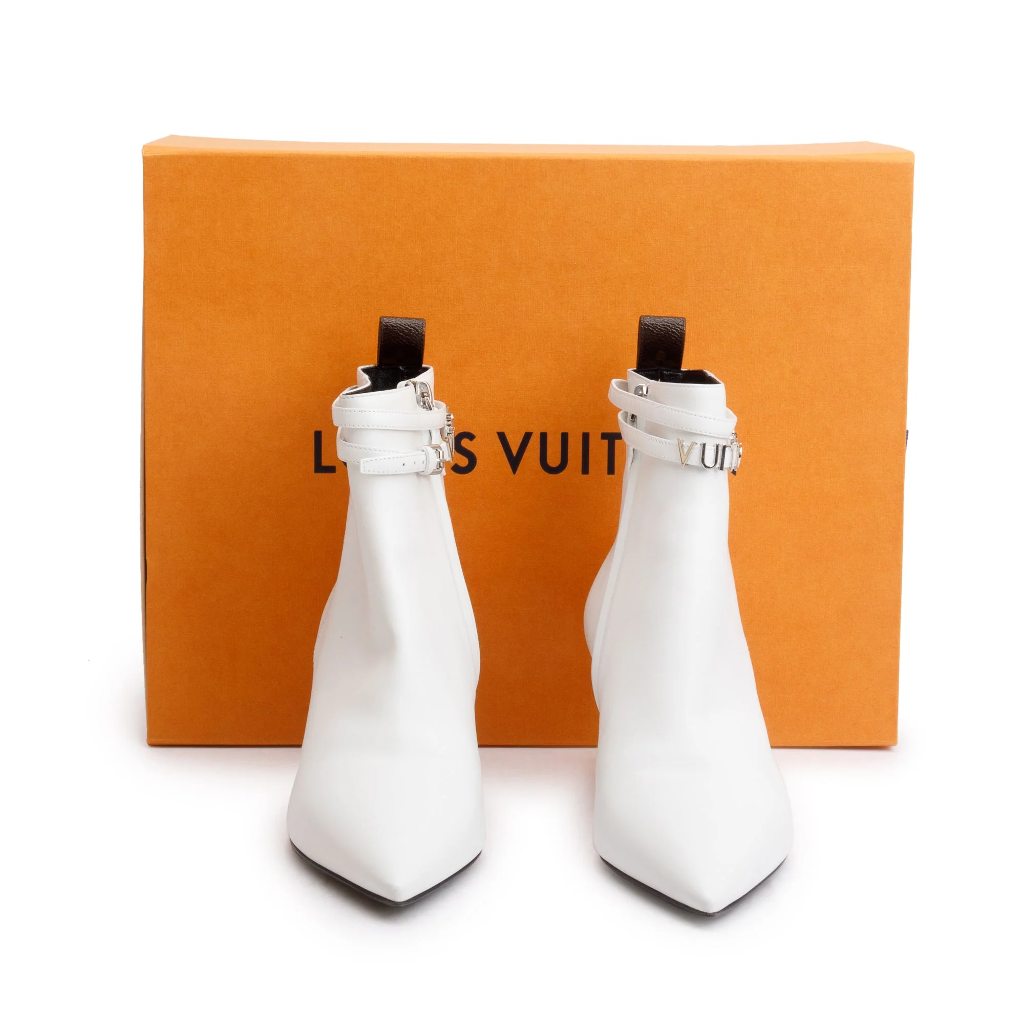 Louis Vuitton White Leather Callback Ankle Boots, Size 40 w/ Box - Image 2