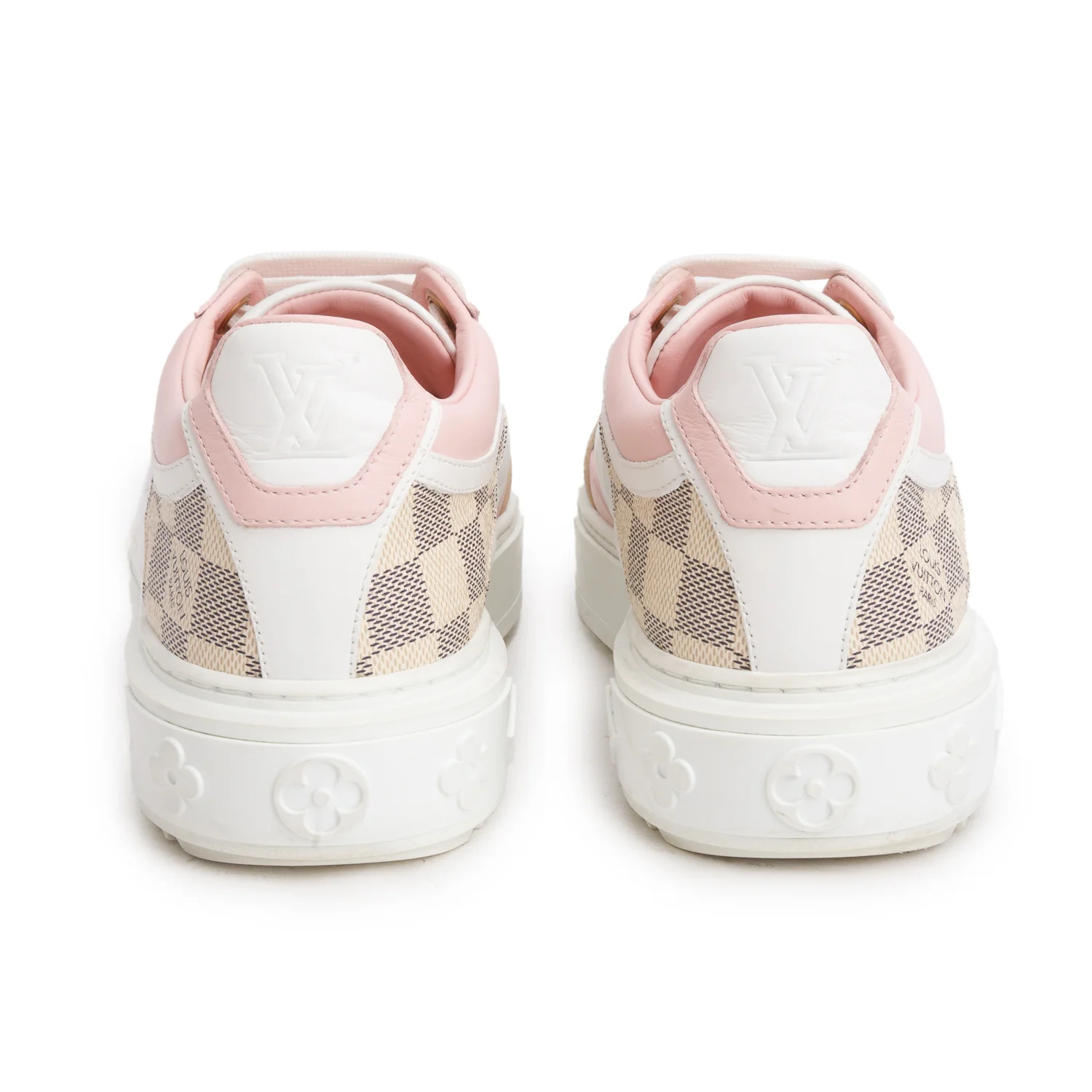 Louis Vuitton White Monogram Embossed Calfskin Damier Azur Time Out Sneakers, Women's Size 39 w/ Box - Image 5
