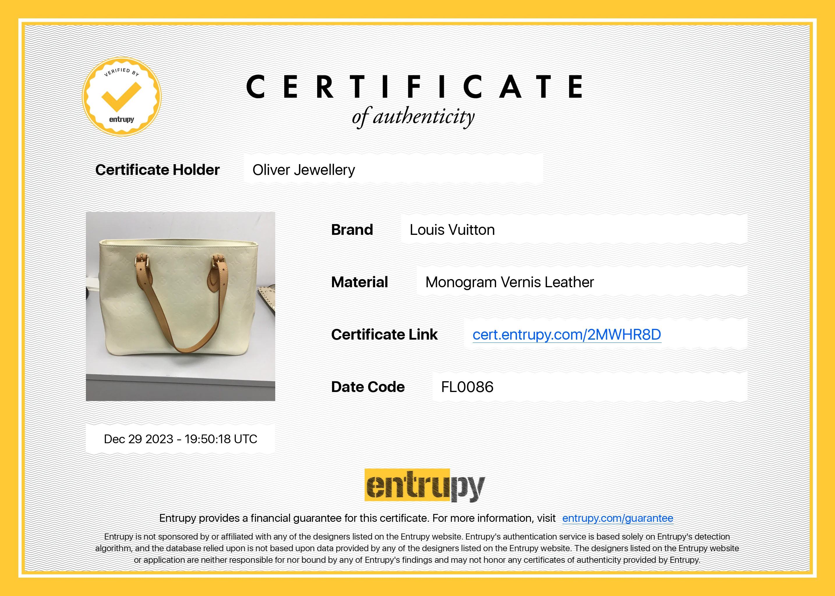 Louis Vuitton White Monogram Vernis Leather Brentwood Tote - Image 12