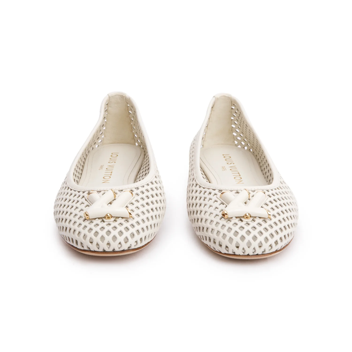 Louis Vuitton White Perforated Calf Leather Shake Flat Ballerina Shoes, Size 37 w/ Box - Image 4