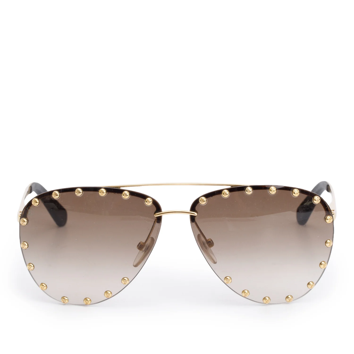 Louis Vuitton Z0926U Gold-Tone Studded The Party Aviator Sunglasses w/ Box & Case