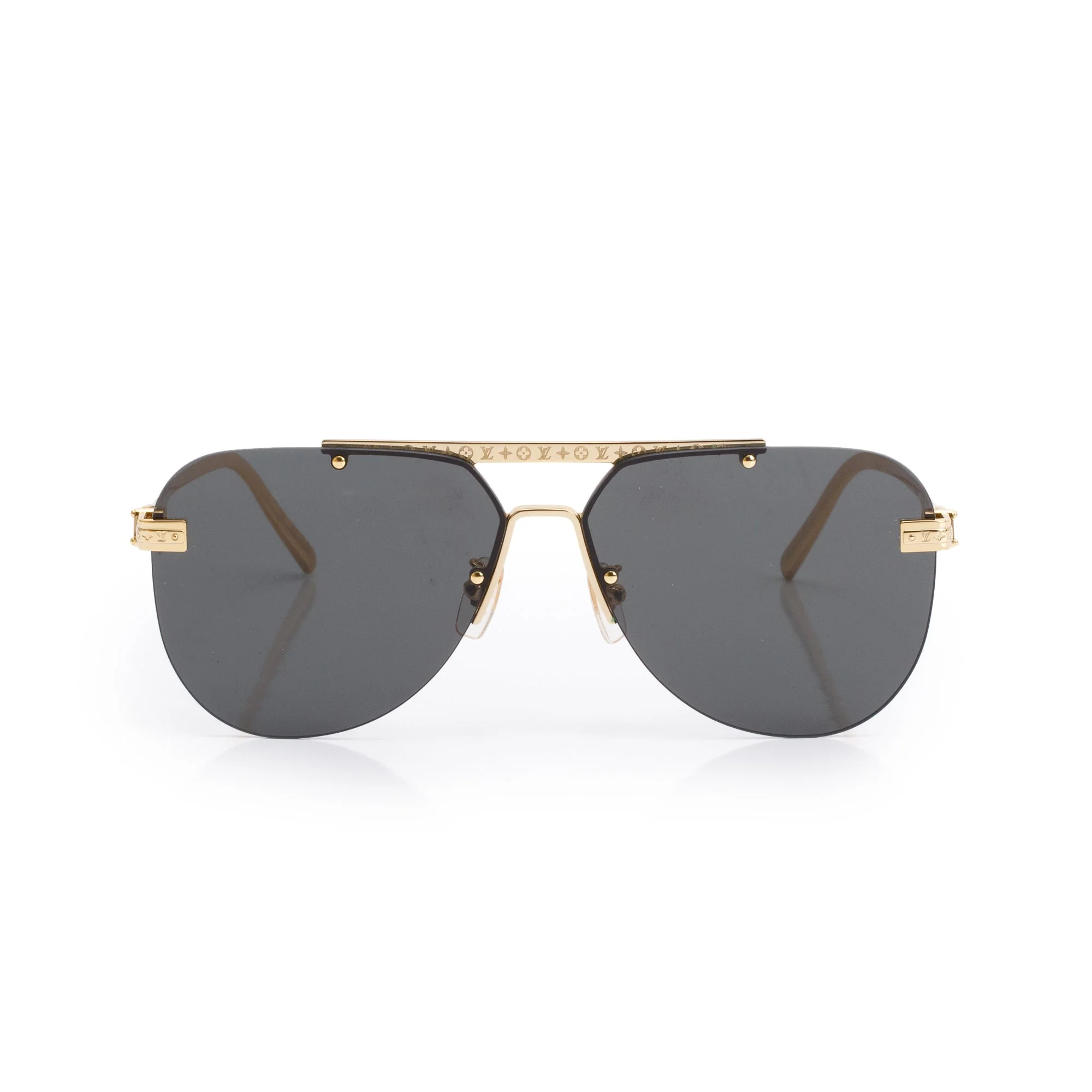 Louis Vuitton Z1262E Gold Tone Metal LV Ash Rimless Pilot Sunglasses w/ Box & Case