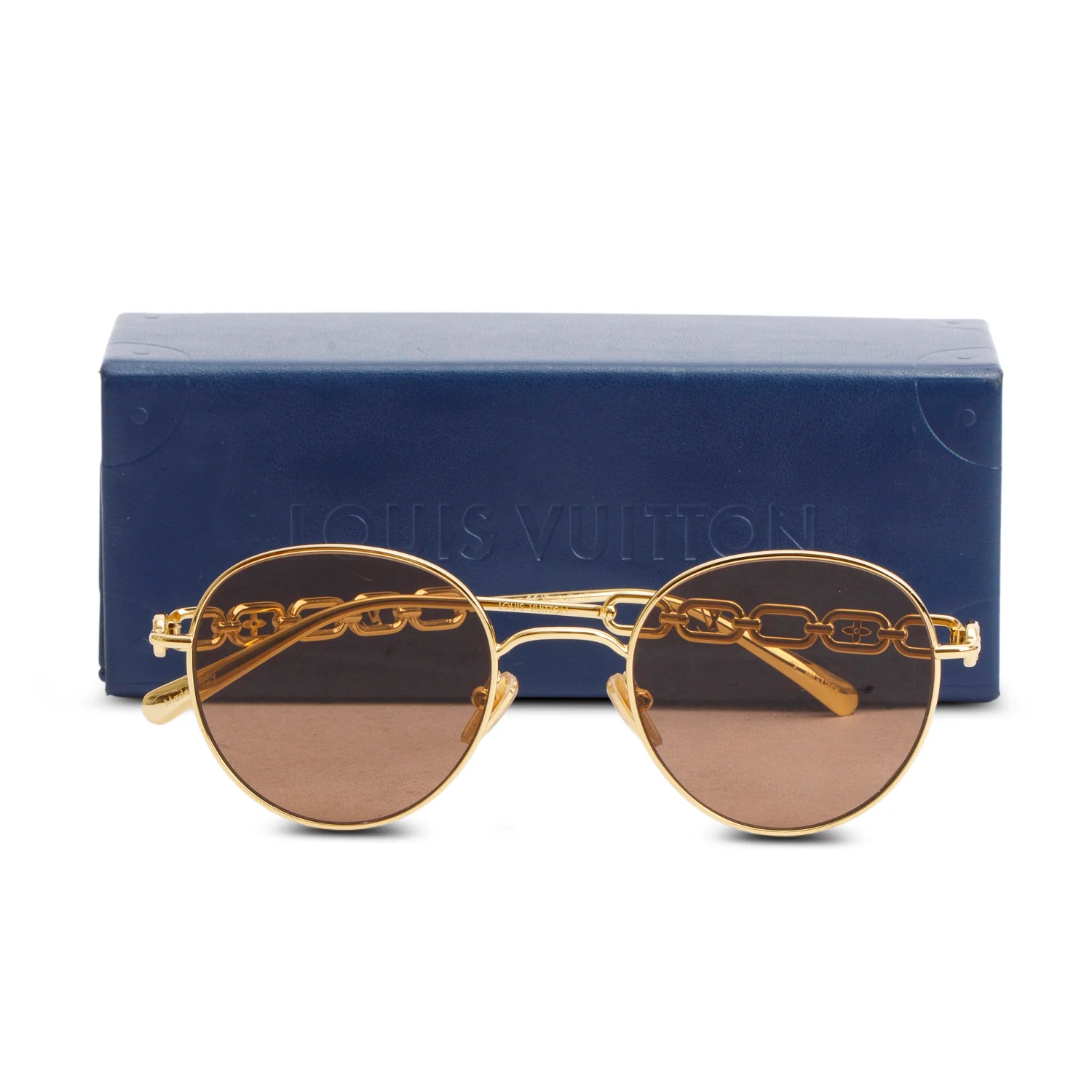 Louis Vuitton Z2471U Gold Tone My LV Chain Round Sunglasses w/ Case - Image 2