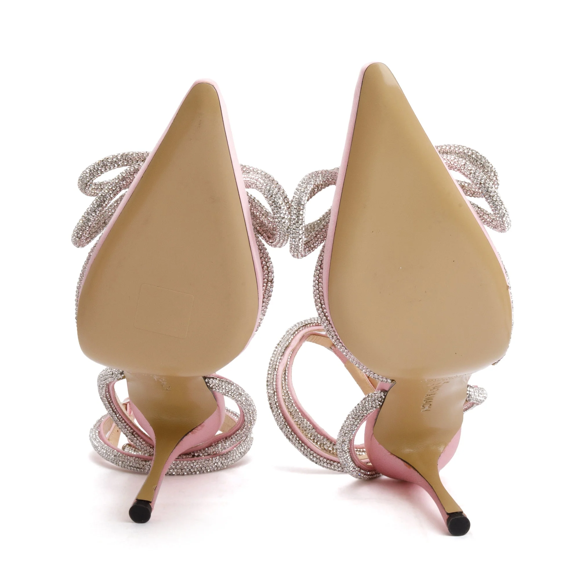 Mach & Mach Pink Satin Crystal Embellished Bow Accents Pumps, Size 37.5 - Image 6