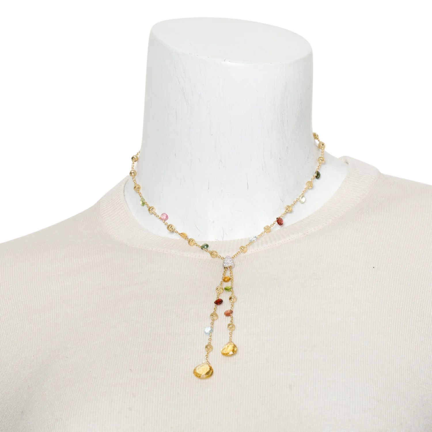 Marco Bicego 18k Yellow Gold Multi-Stone and Diamond Lariat Necklace - Image 2