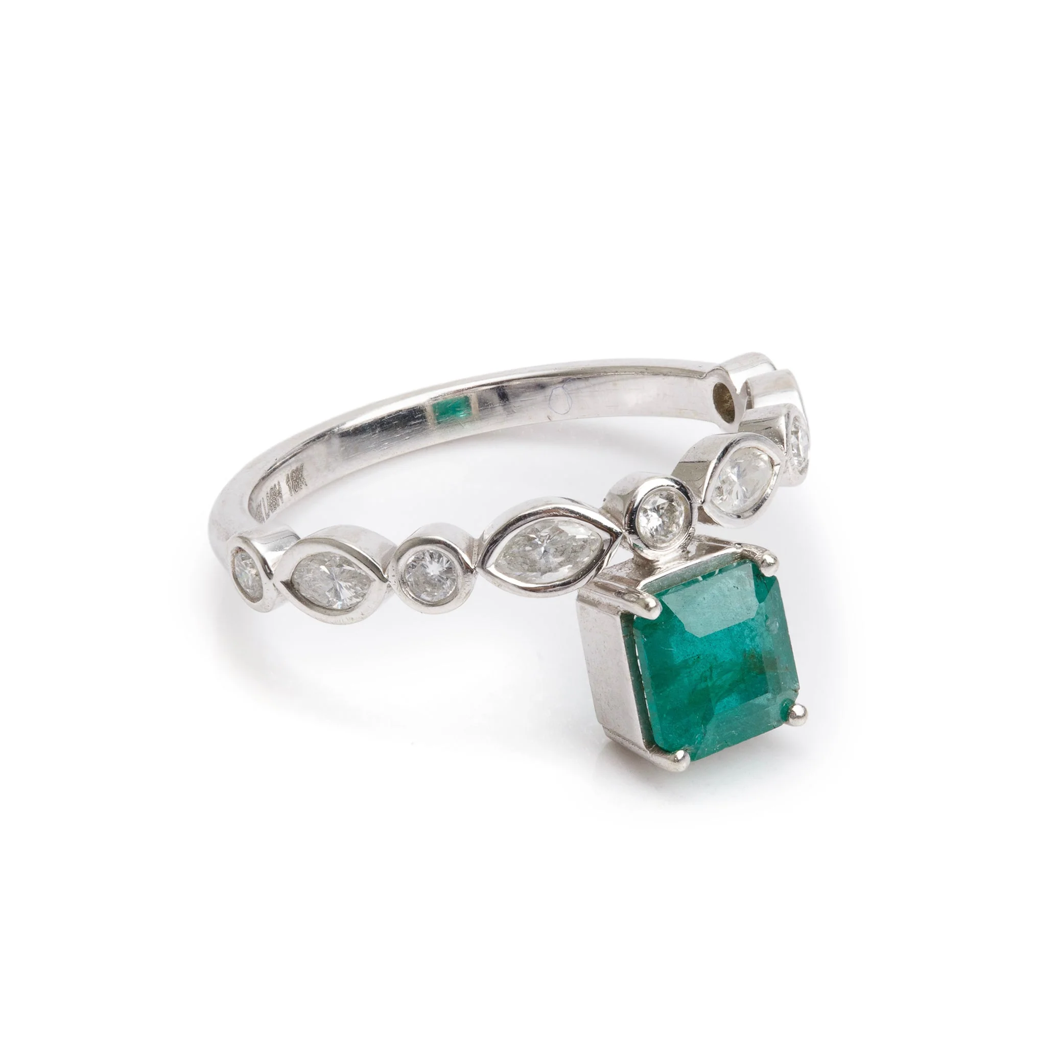 Mark Lash 18k White Gold Emerald & Diamond Ring, Size 7 - Image 2
